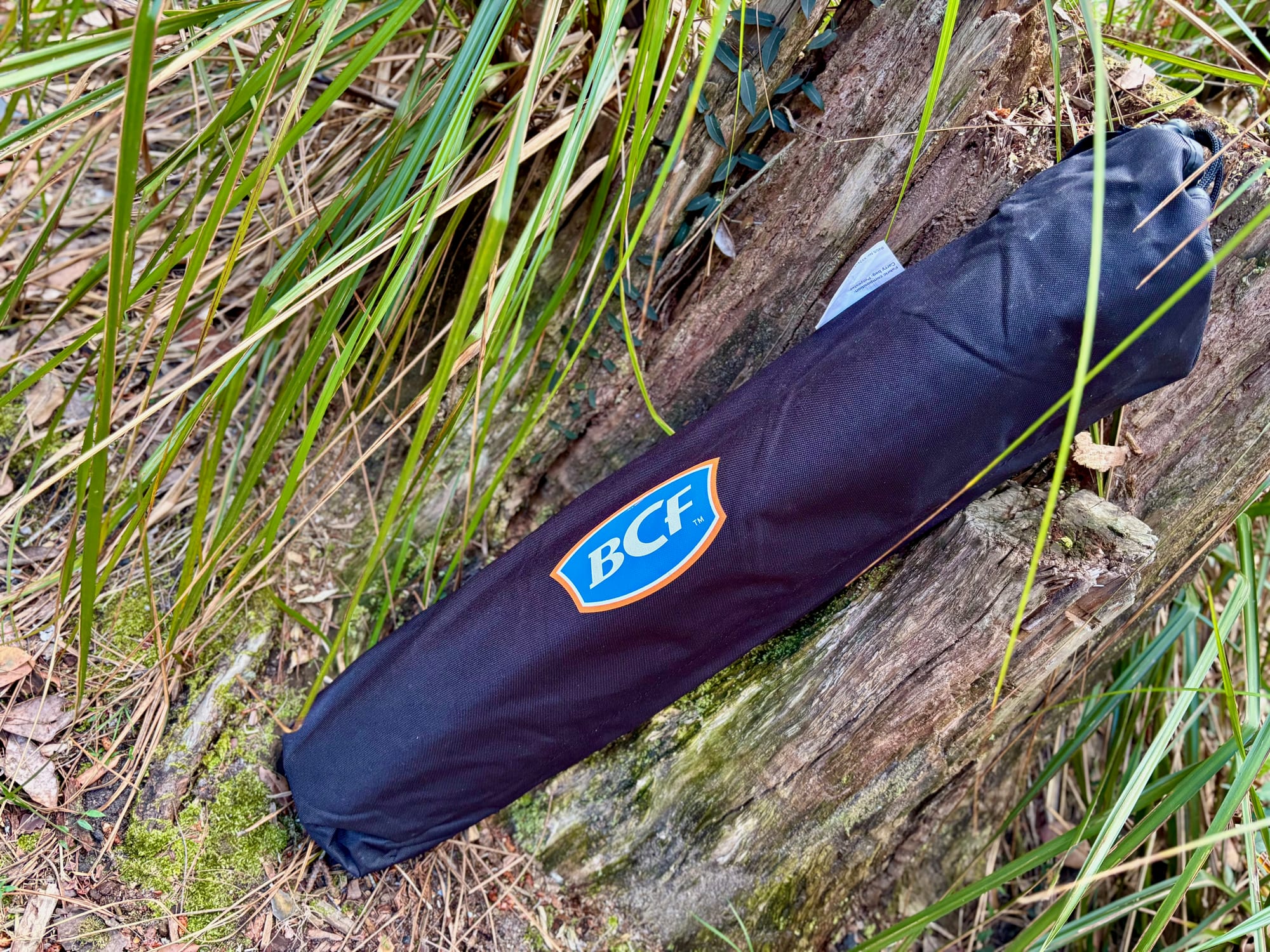The BCF roll up camp table in its carry bag
