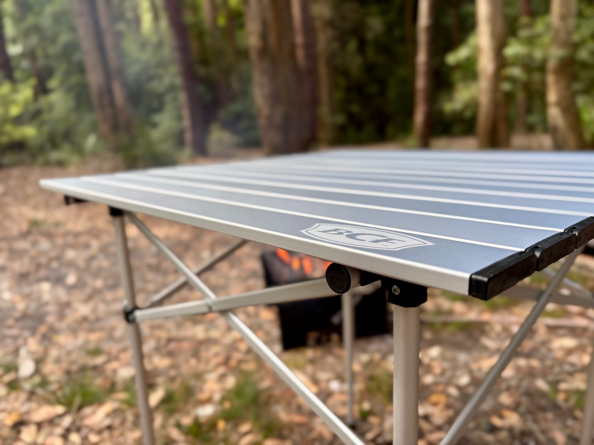 The aluminium slat top of the BCF roll up table