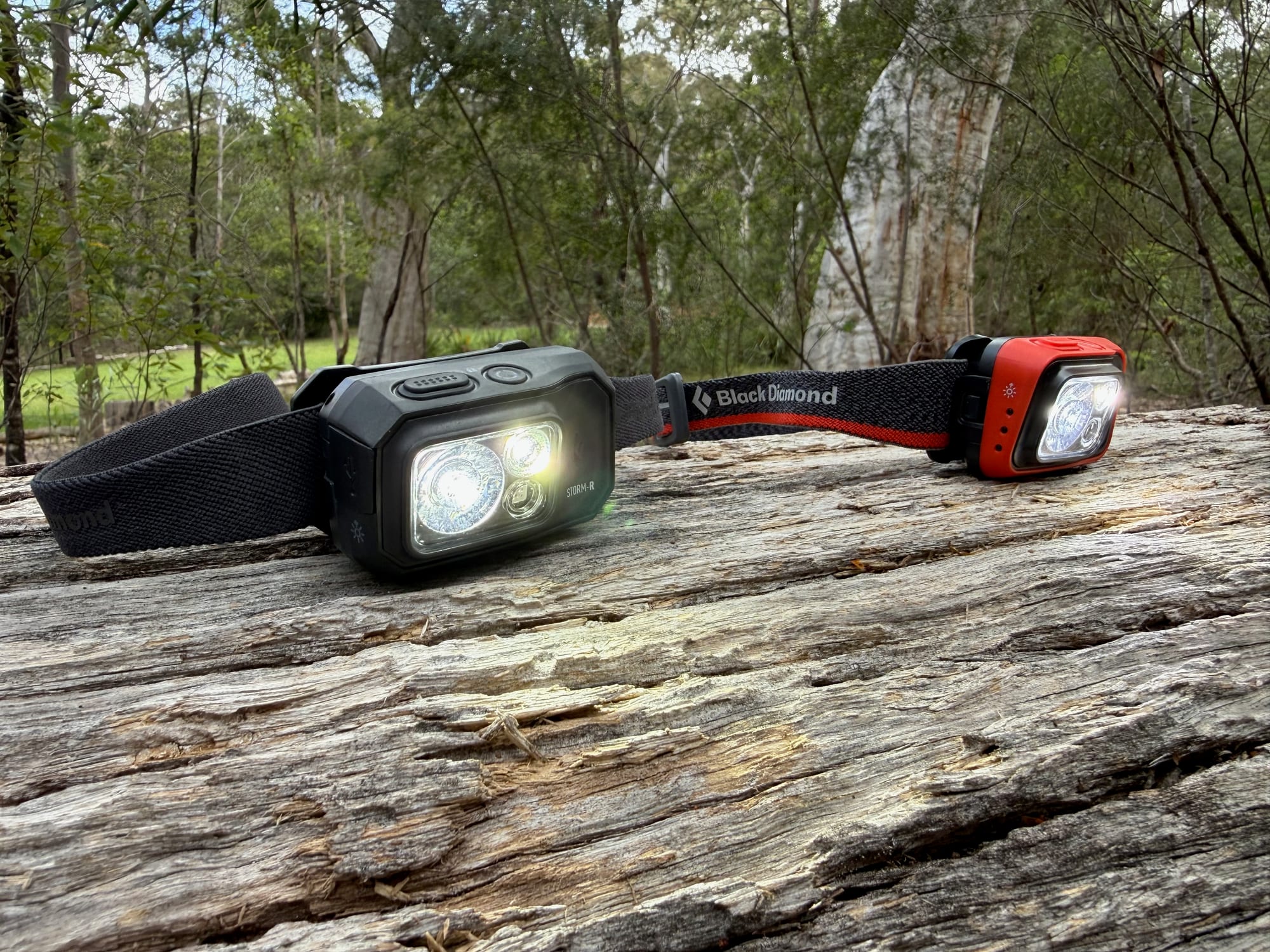 The Storm 500-R and the Spot 400 side by side on a log