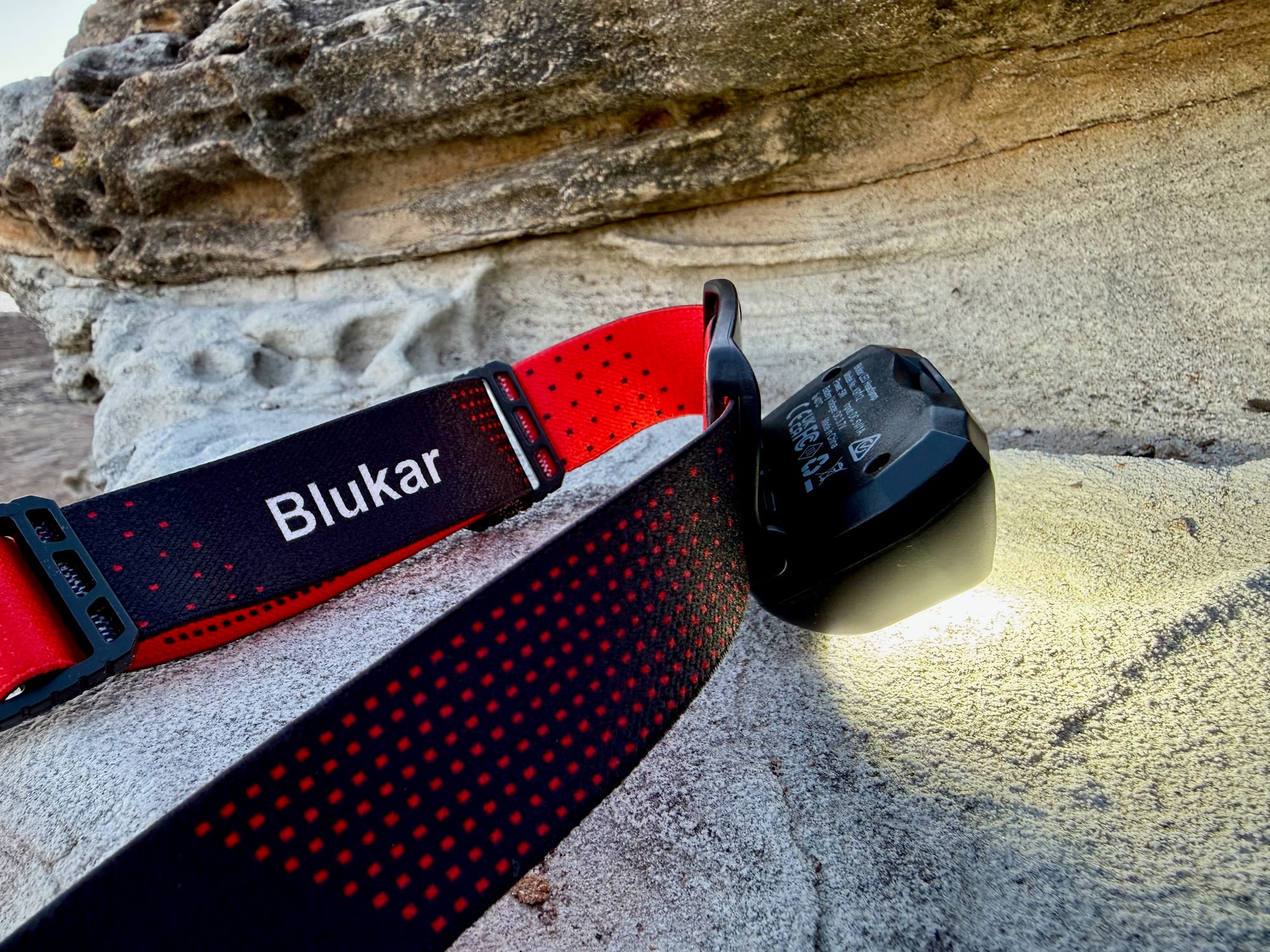 The Blukar K9112 headlamp tilted down in its bracket