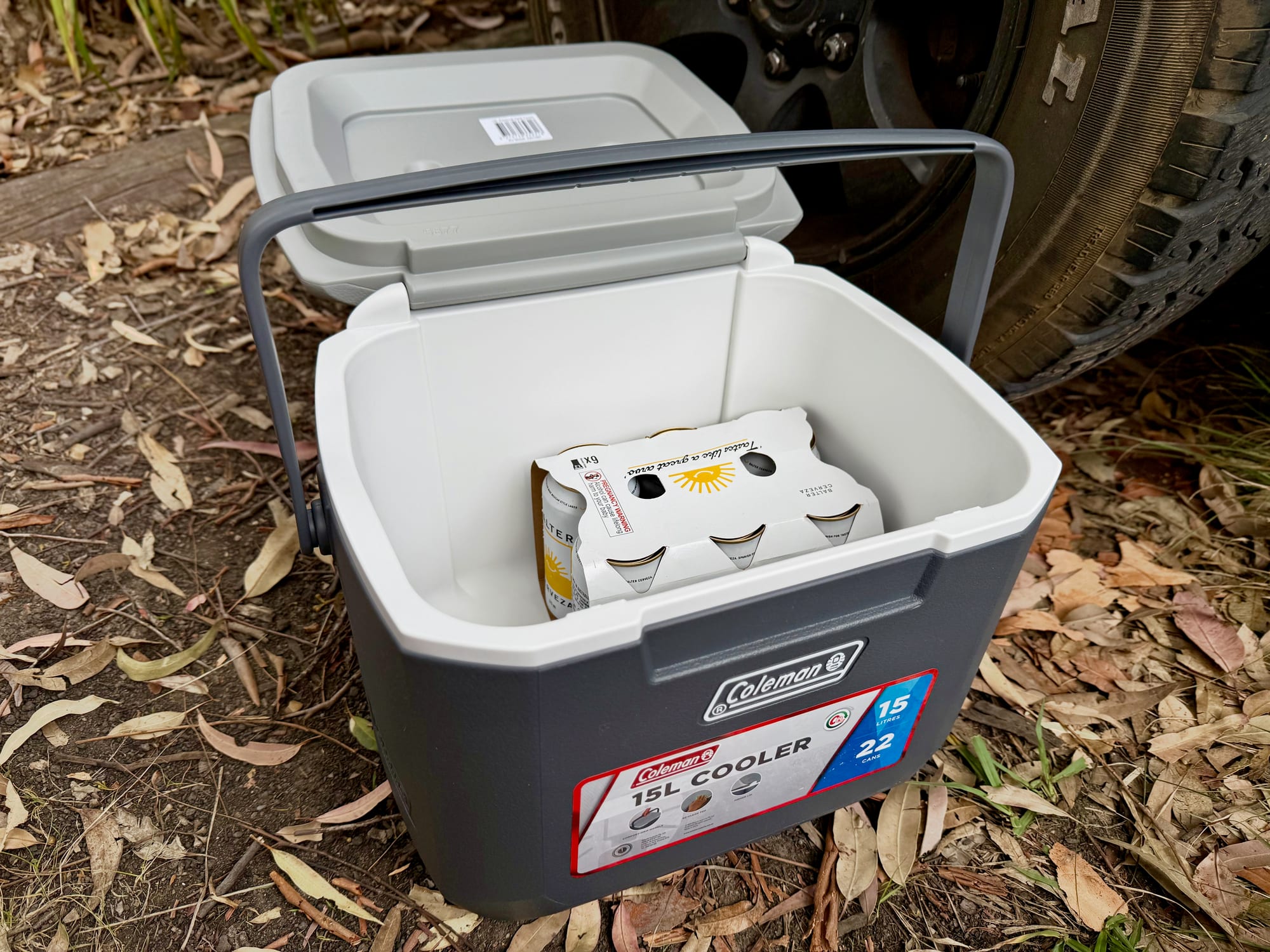 A six-pack inside the Coleman 15L hard cooler