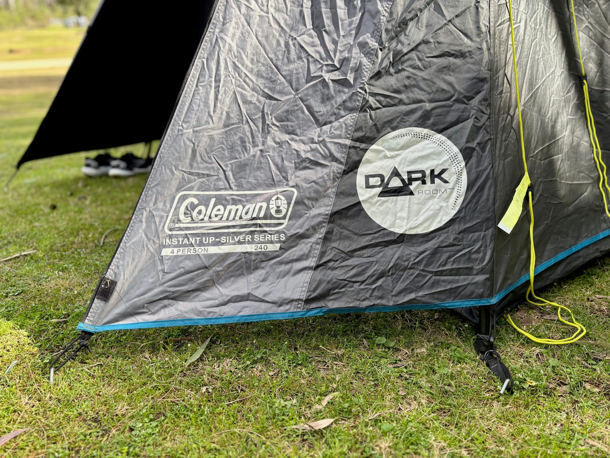 The Coleman Instant Up Silver Series 4 Person 240 label on the side of the tent
