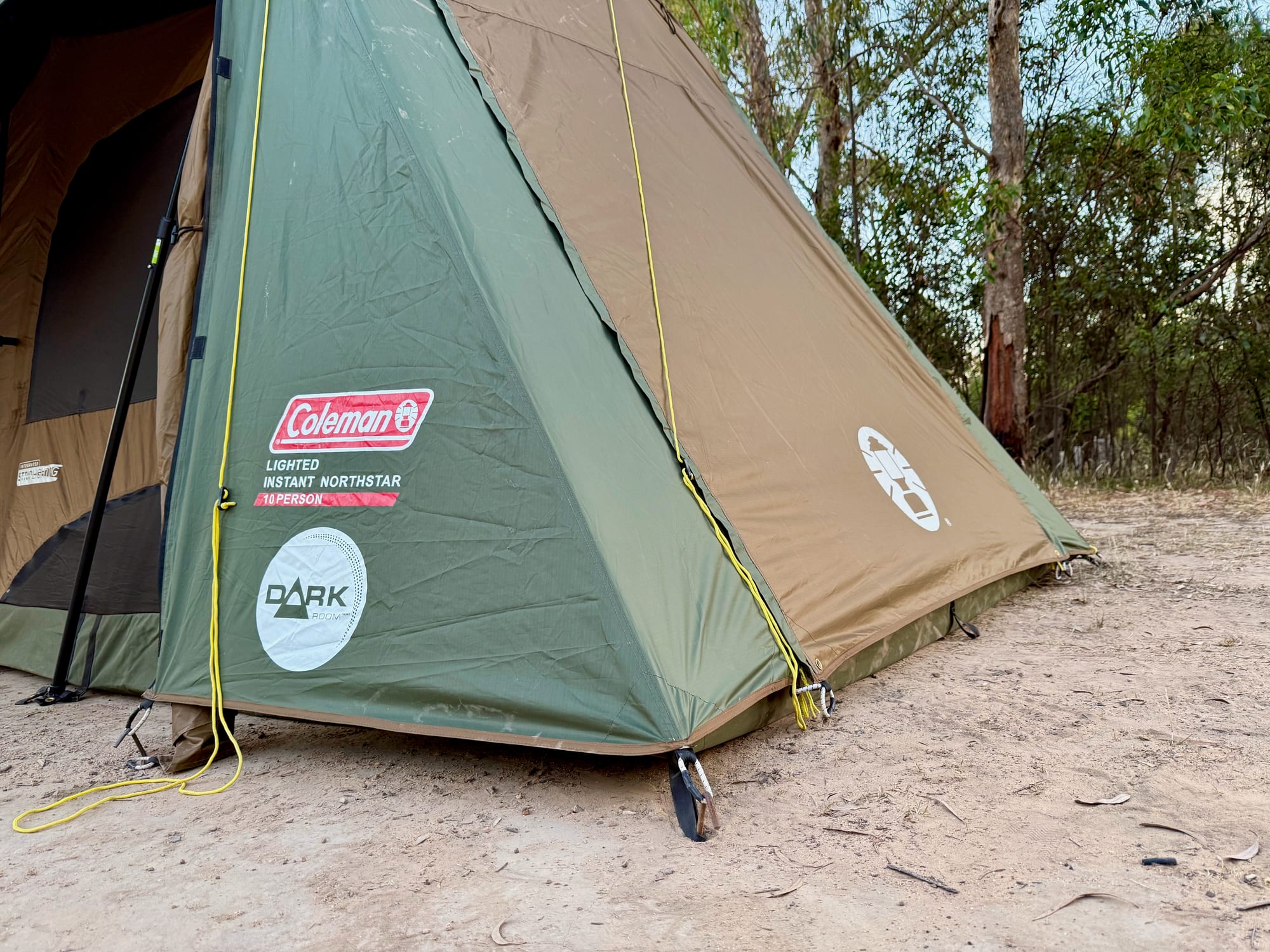 The DarkRoom badge on the side of the Coleman Northstar 10 Person tent