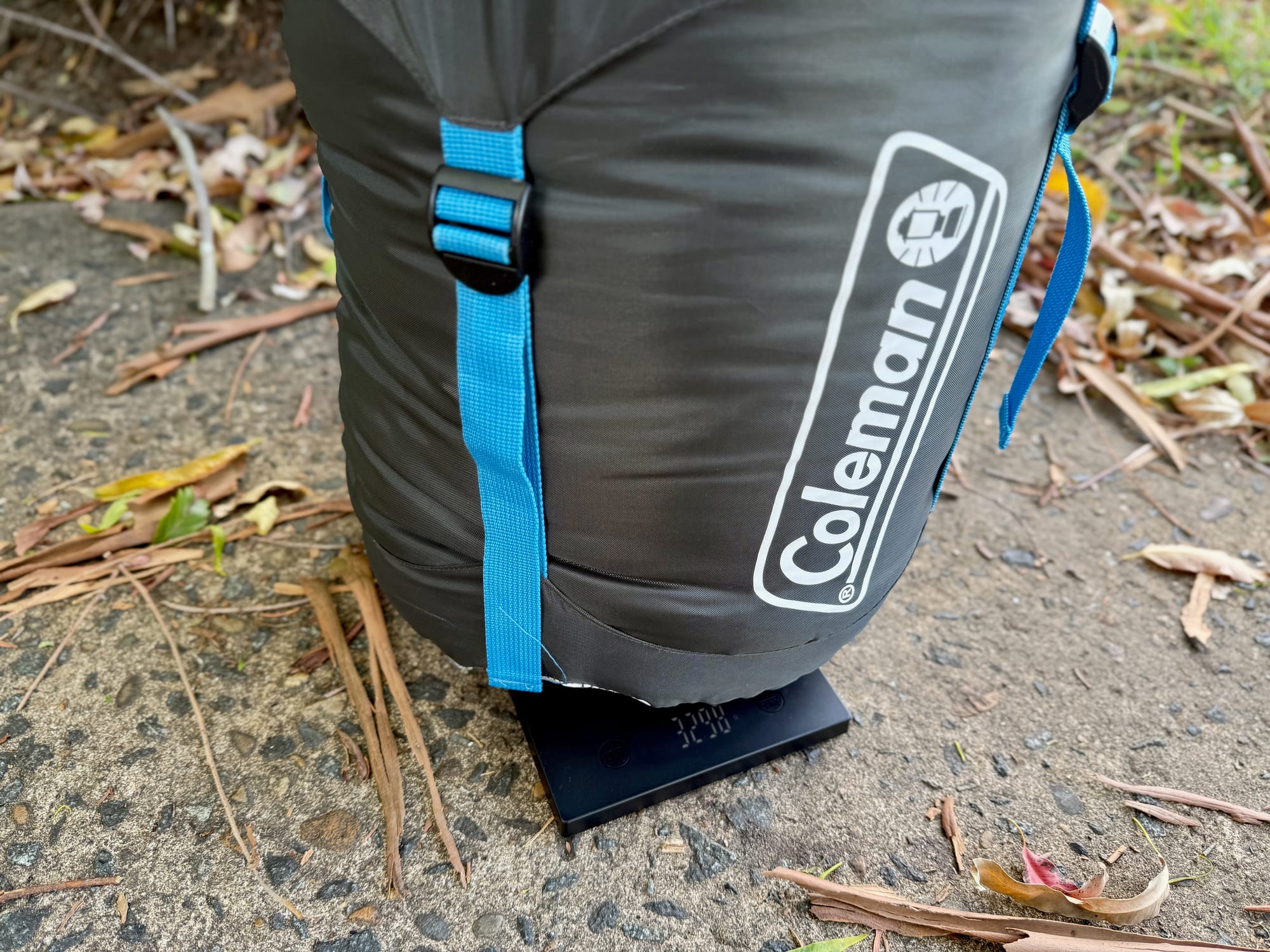 The Coleman Pilbara C-5 in its compression sack on the scale