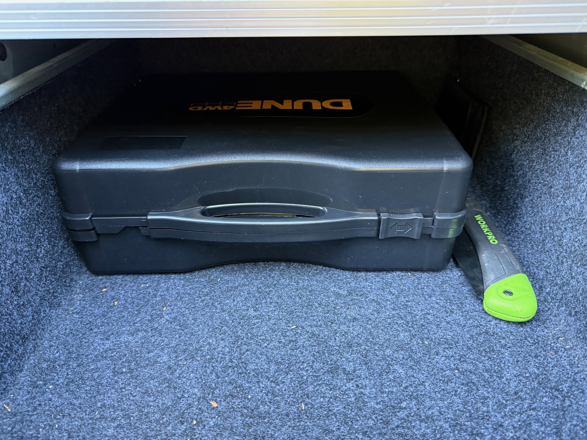 The Dune 4WD stove in its case, stowed away at the back of the 4WD drawer
