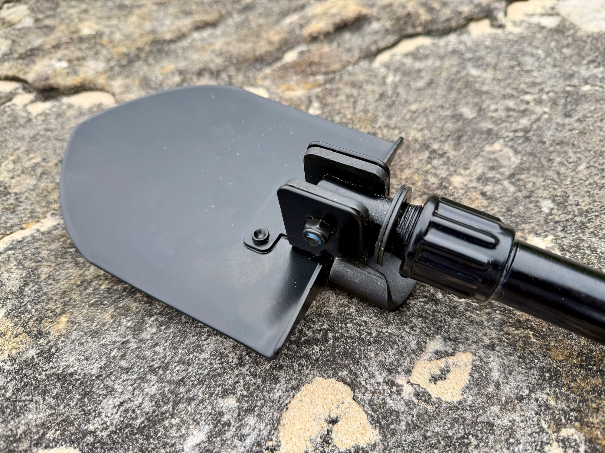 The threaded lock collar and the hinge of the blade on the Gerber Gorge folding shovel