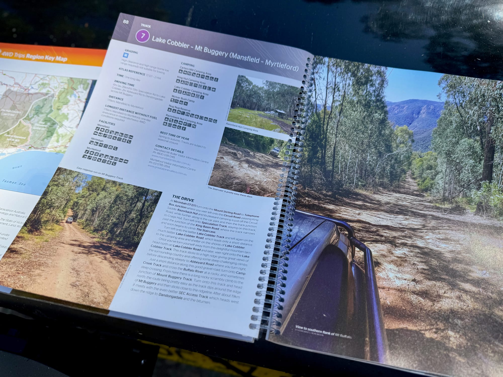 A 4WD trip in the Hema High Country guide, with its information panel and photos
