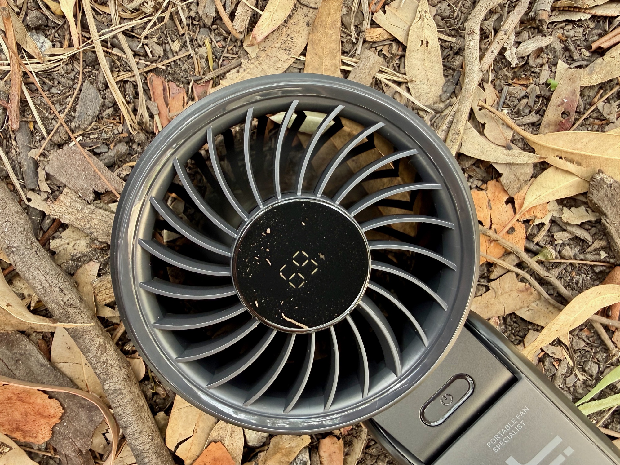 Close-up of the JisuLife Life7 fan with the digital display in the centre