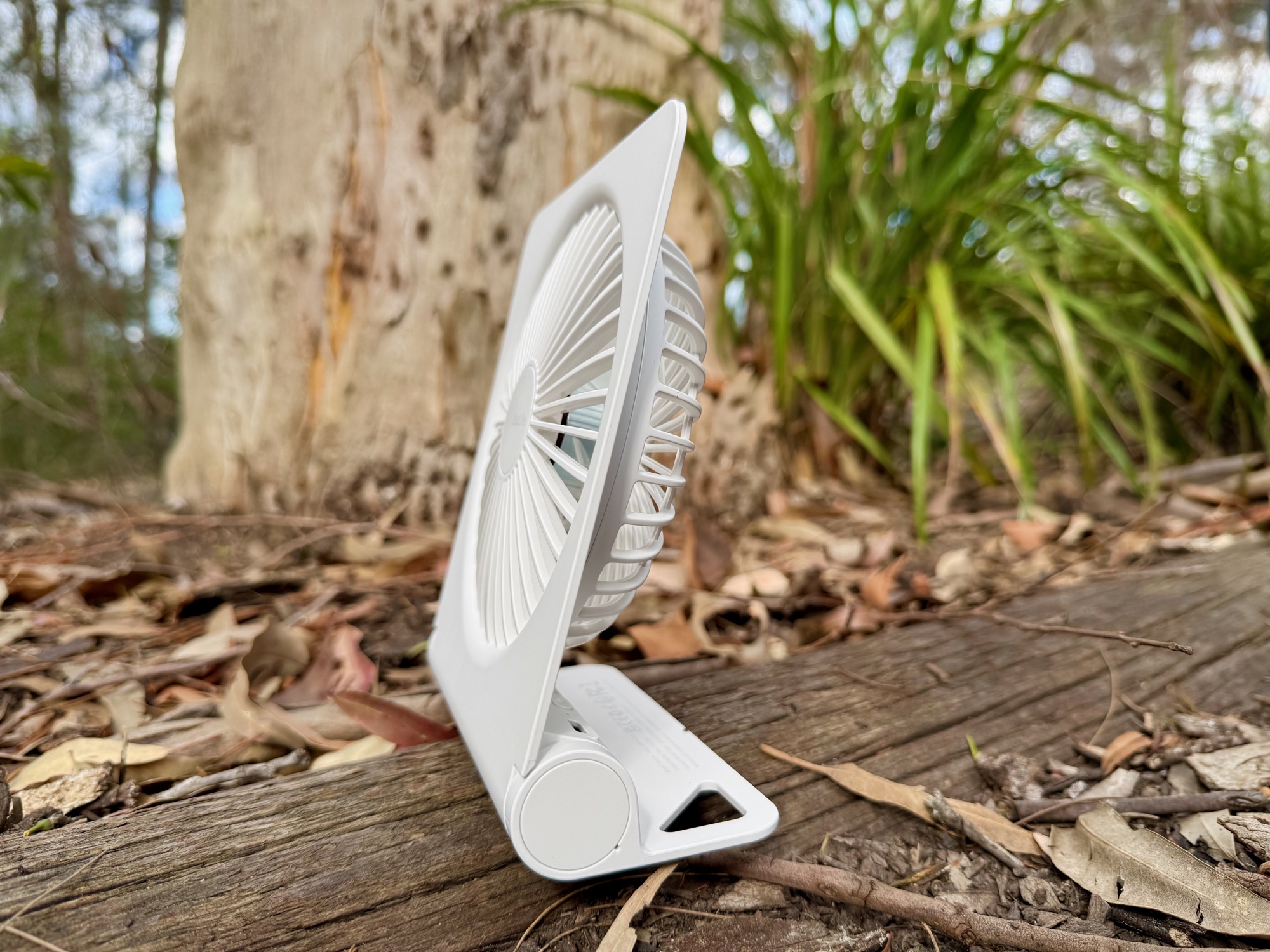 The JisuLife Table Fan Life3 from the side, tilted back on its base