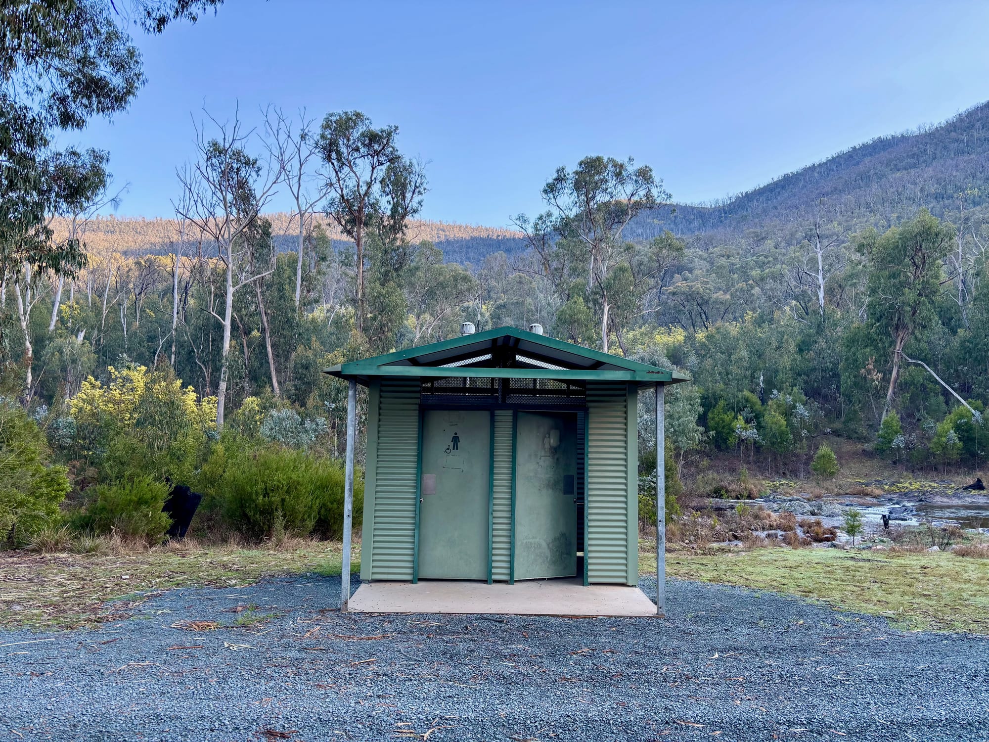 The green toilet block at Jounama Creek Campground