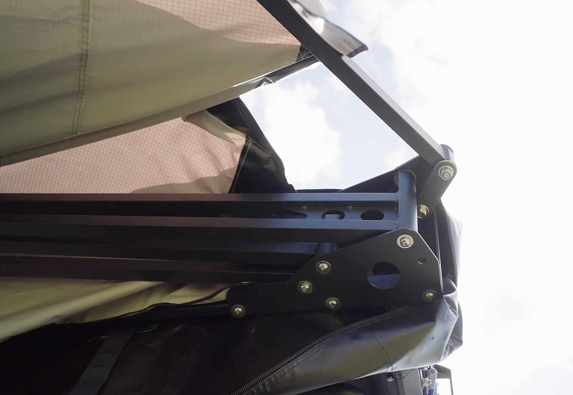 The folding arm of the Kings 270 Tourer awning at the hinge