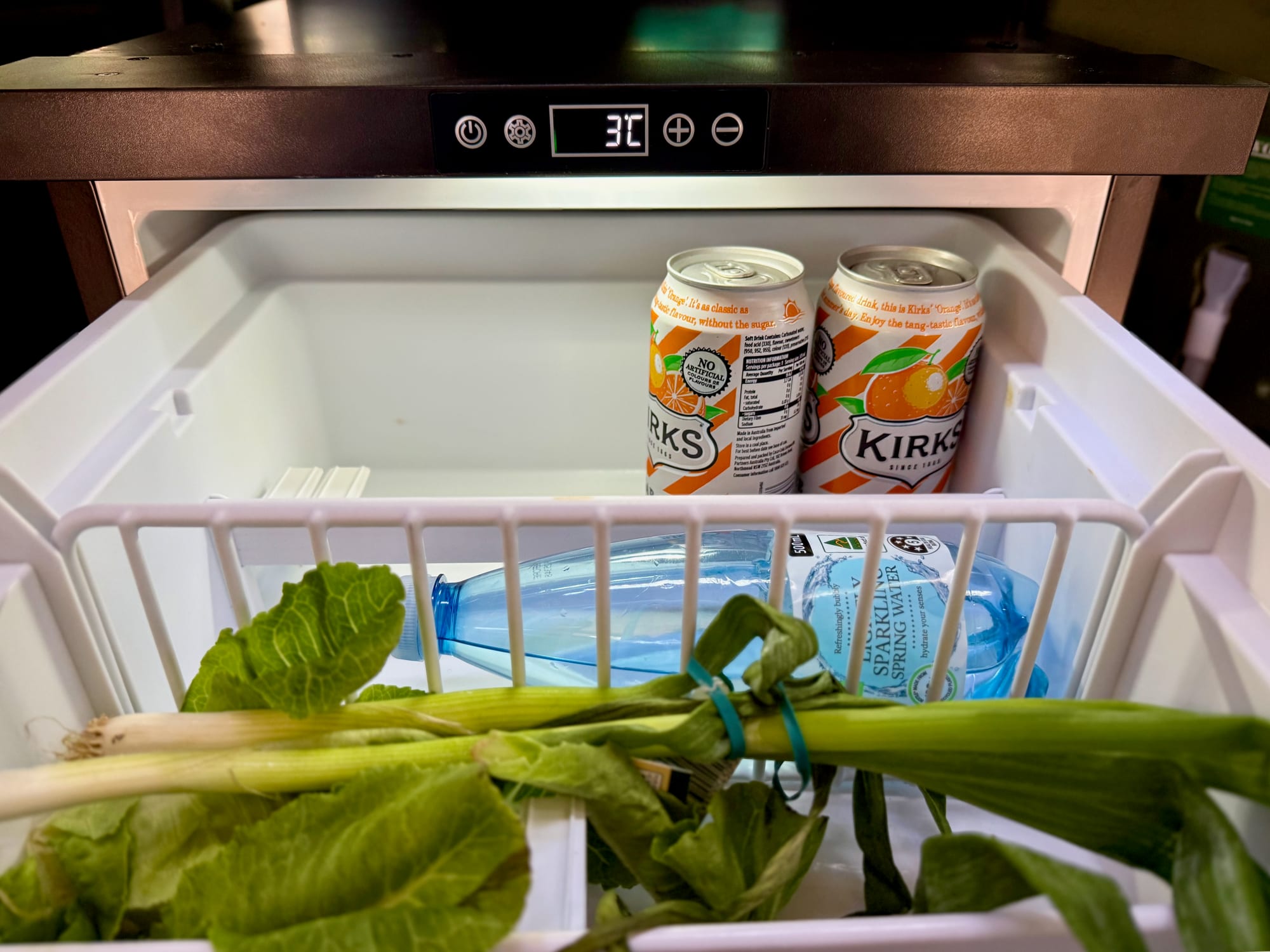 The digital display of the Kings drawer fridge showing 3 °C