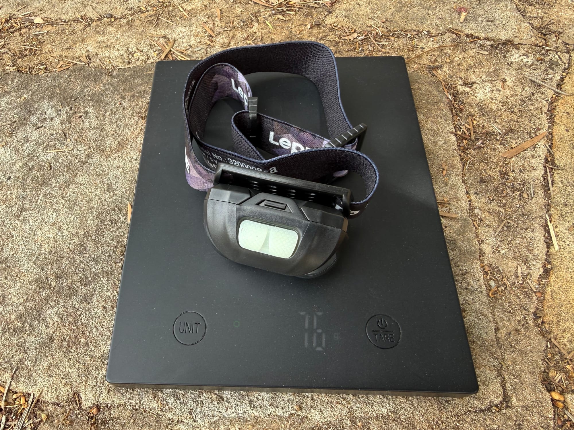 The Lepro 3200008 headlamp on the scale at 76 g