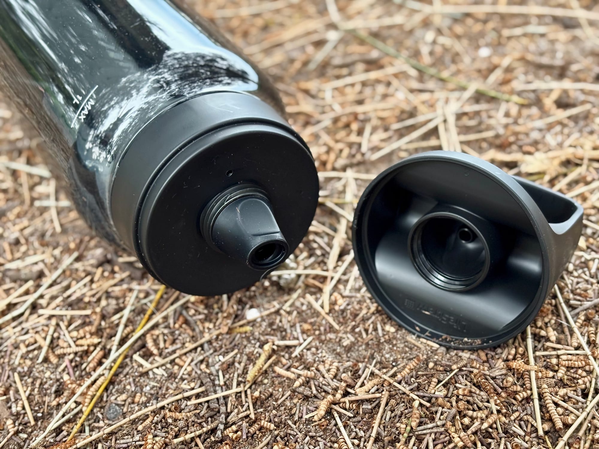 The soft mouthpiece of the LifeStraw Go with its cap removed