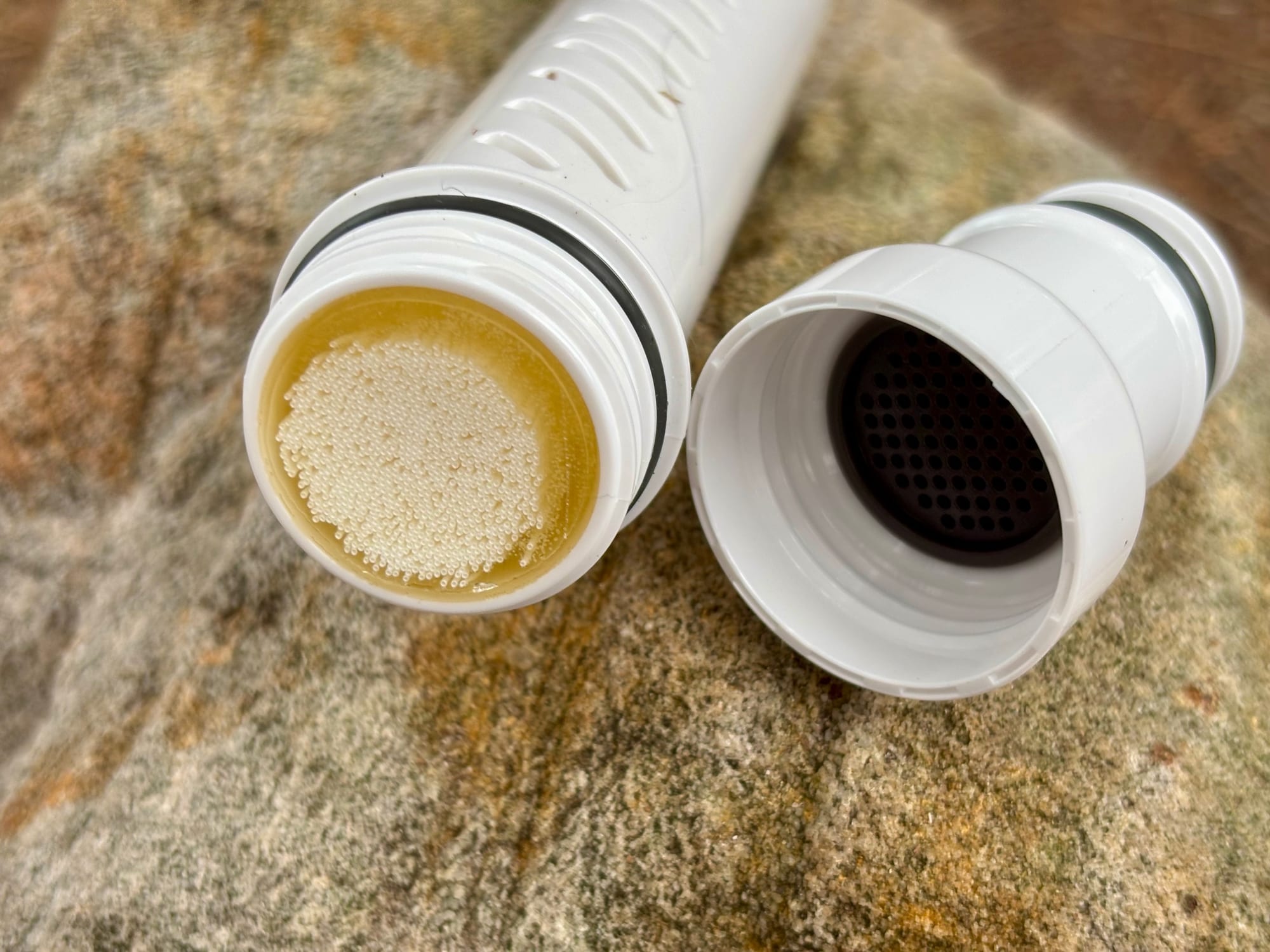 The two filter stages of the LifeStraw Go taken apart