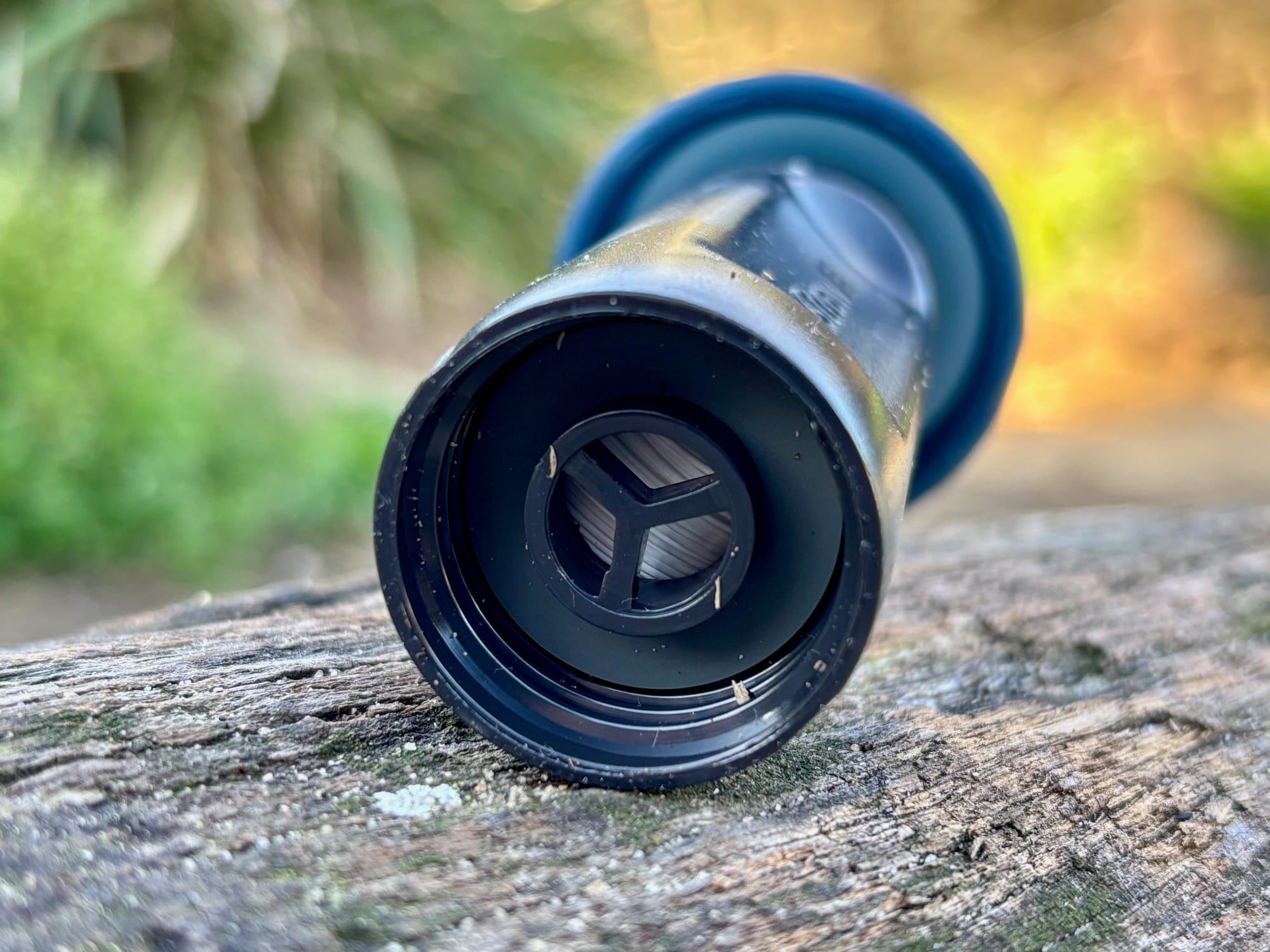 The inlet end of the LifeStraw Peak Squeeze filter, where the water goes in