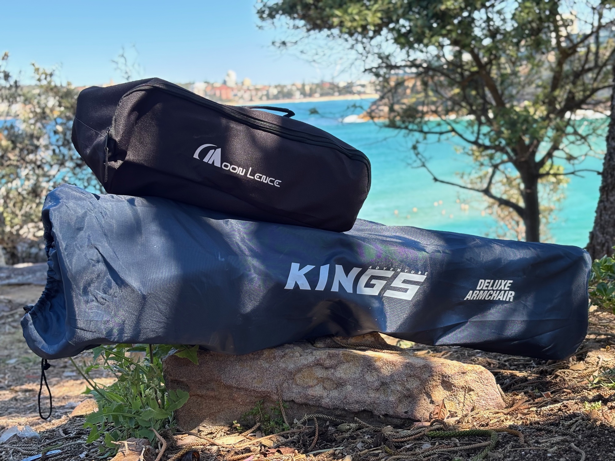 The Moon Lence carry bag on top of the much longer Kings Deluxe Armchair bag