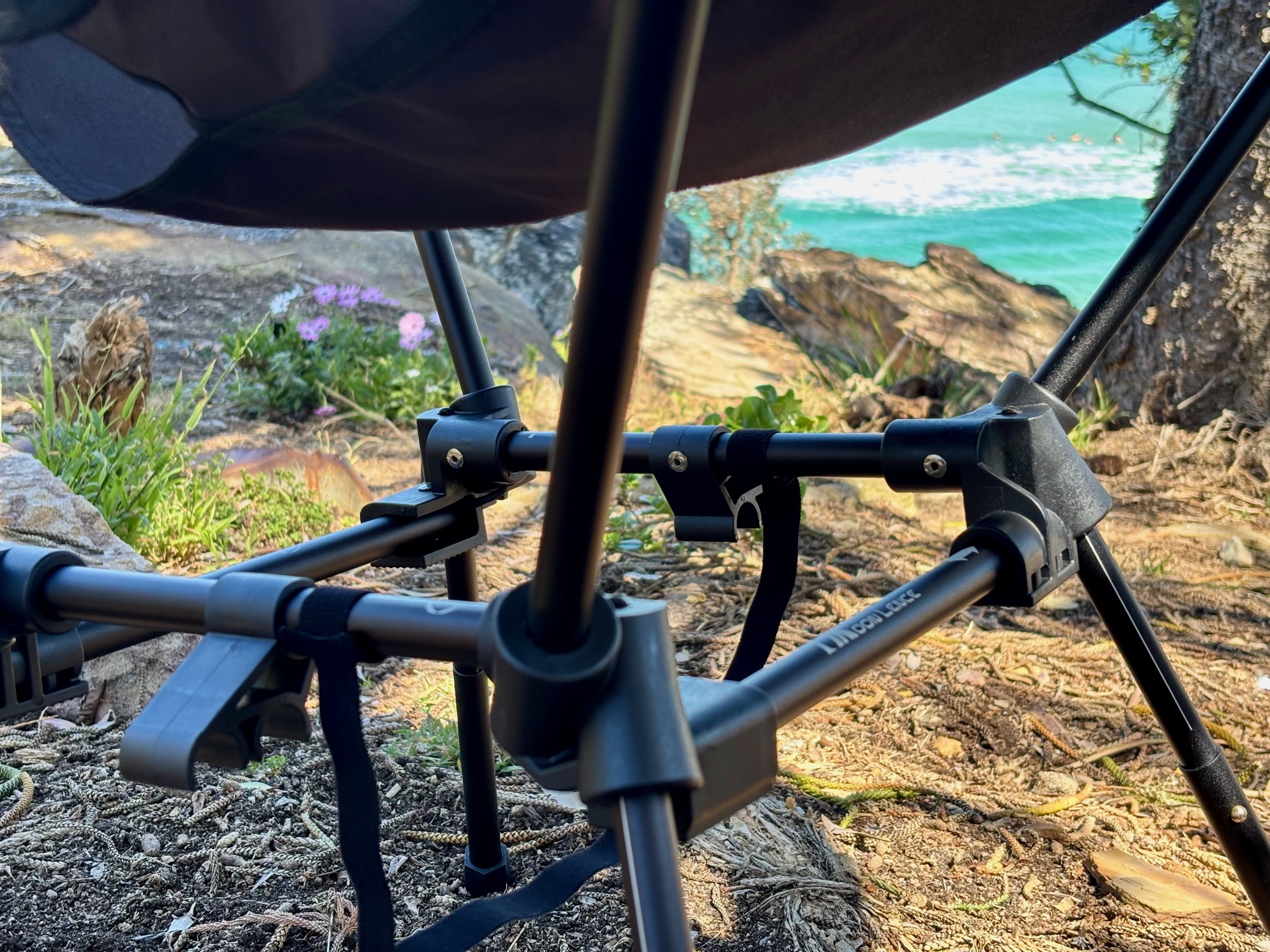 Close-up of a Moon Lence frame hub where the seat pole meets the square base