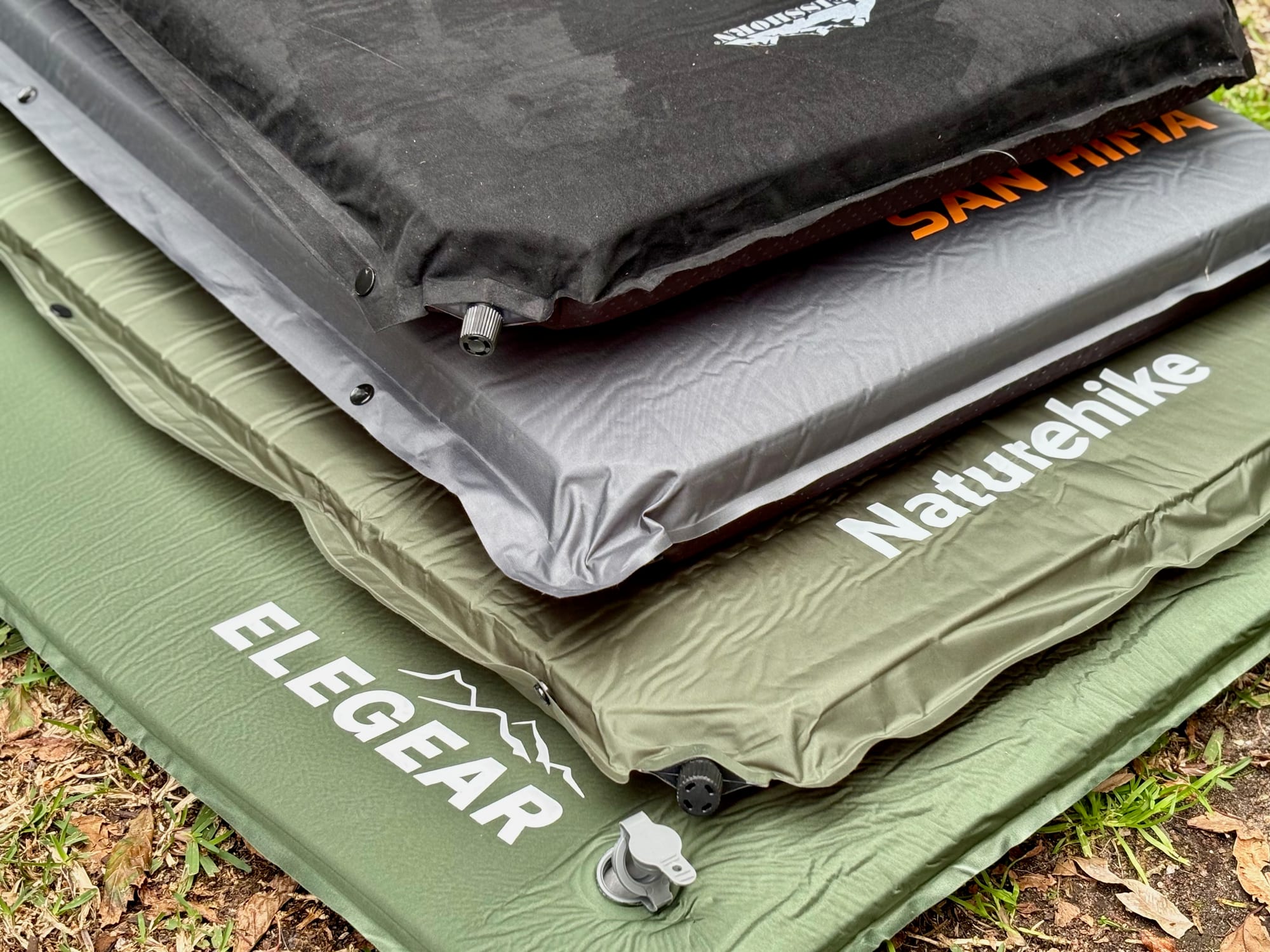 The Naturehike D-Series pad stacked with the Elegear, San Hima and Weisshorn self-inflating mats
