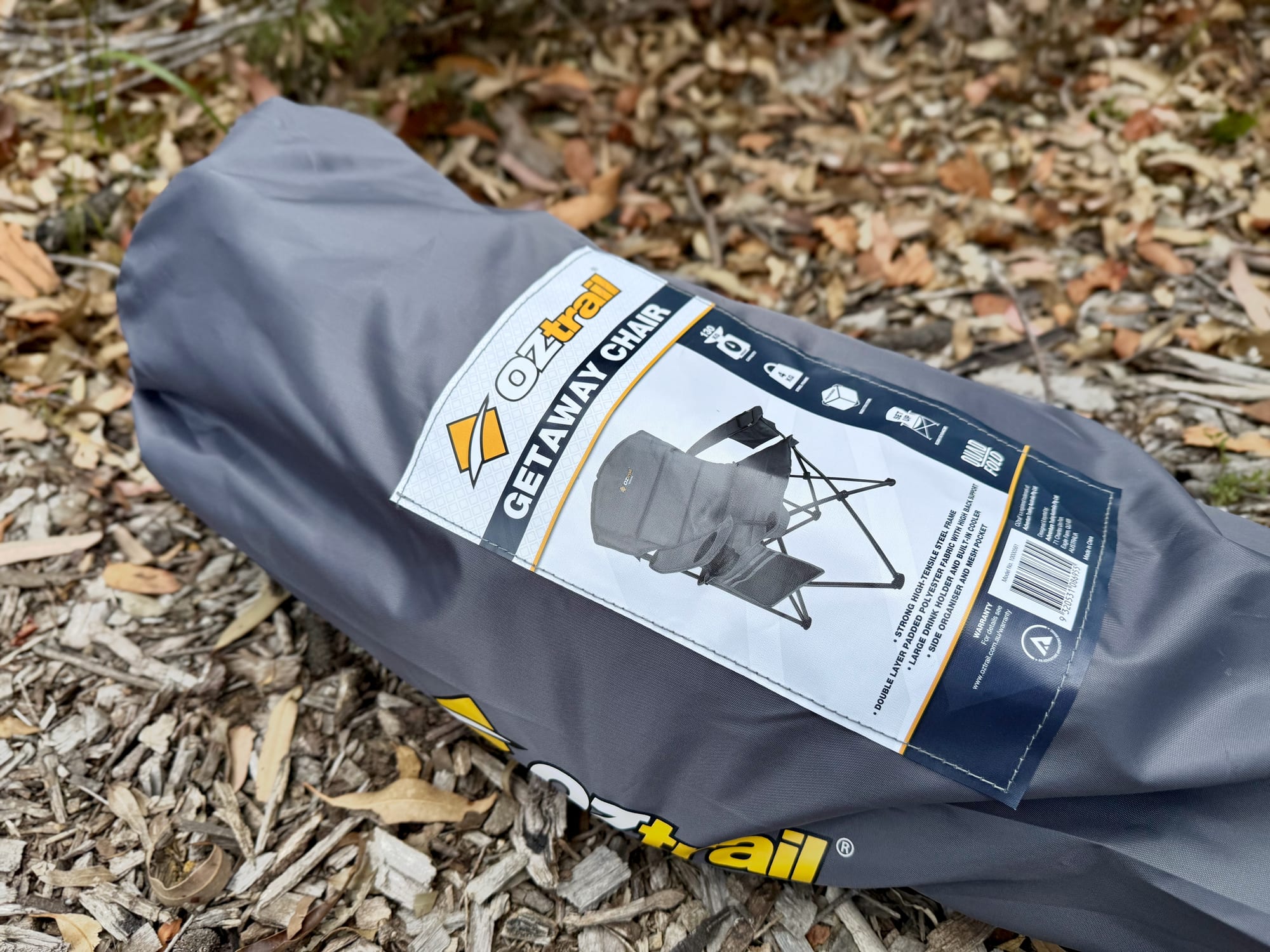The OZtrail Getaway Chair packed in its carry bag