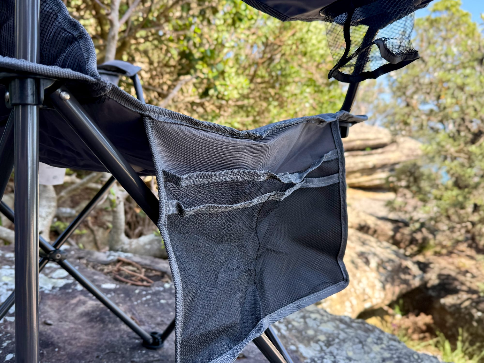 The side pocket organiser of the OZtrail Getaway Chair