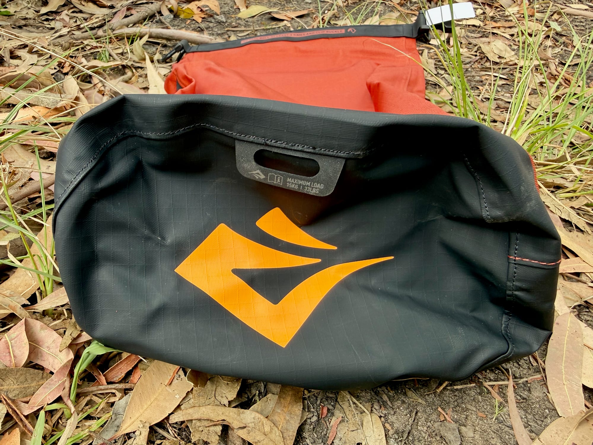 The triple-coated oval base of the Big River dry bag, with the lash point where the sling attaches
