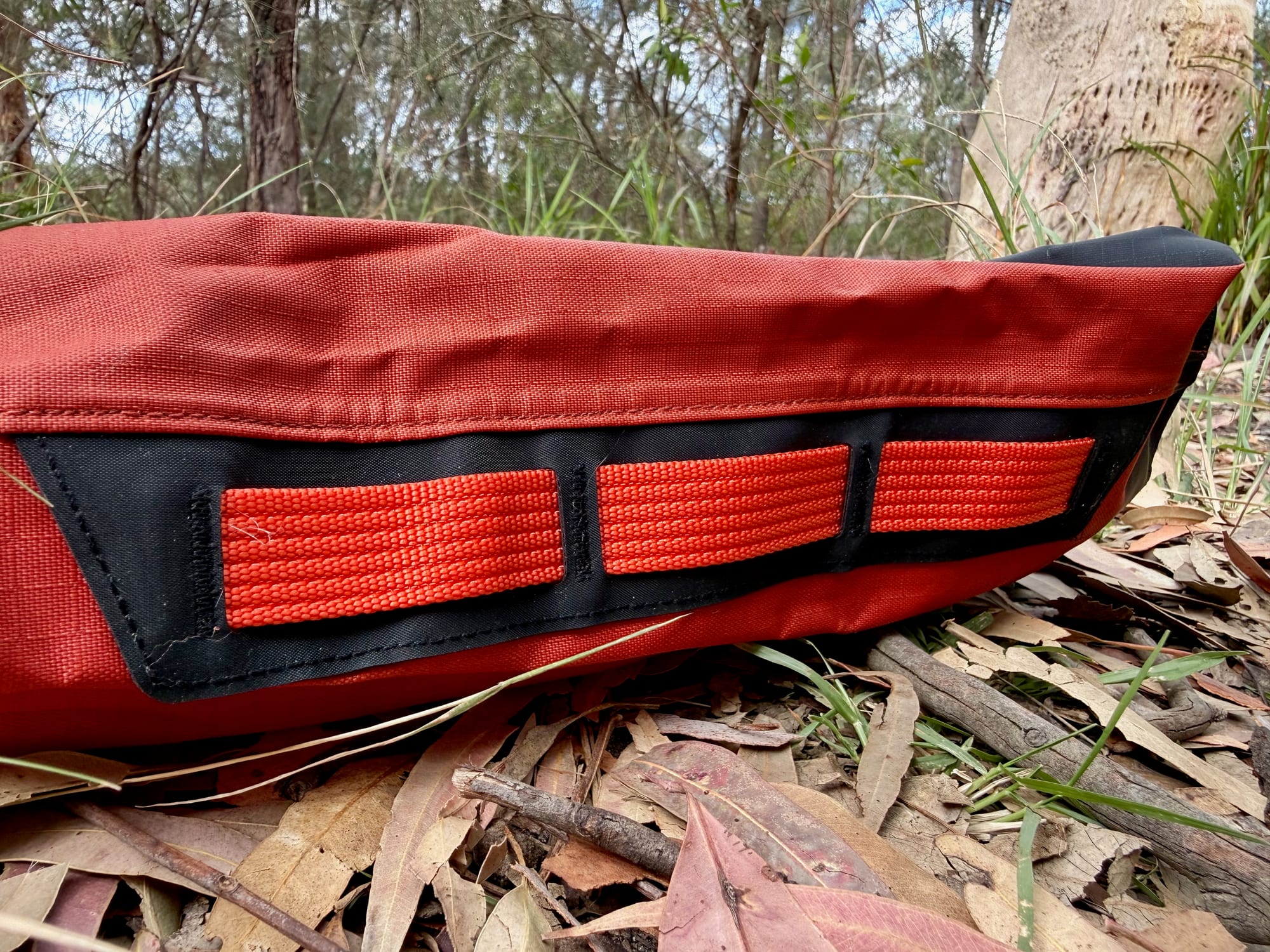 The row of lash loops along the side of the Big River dry bag
