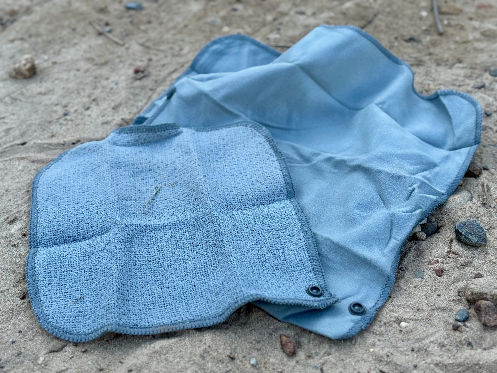 The grey double-sided washcloth on top of the DryLite dish towel