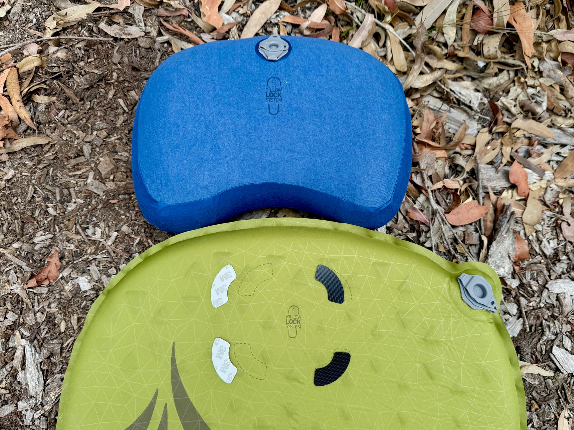 The Pillow Lock patches on the head end of the Sea to Summit Camp Mat SI, next to the Sea to Summit Aeros Premium Pillow