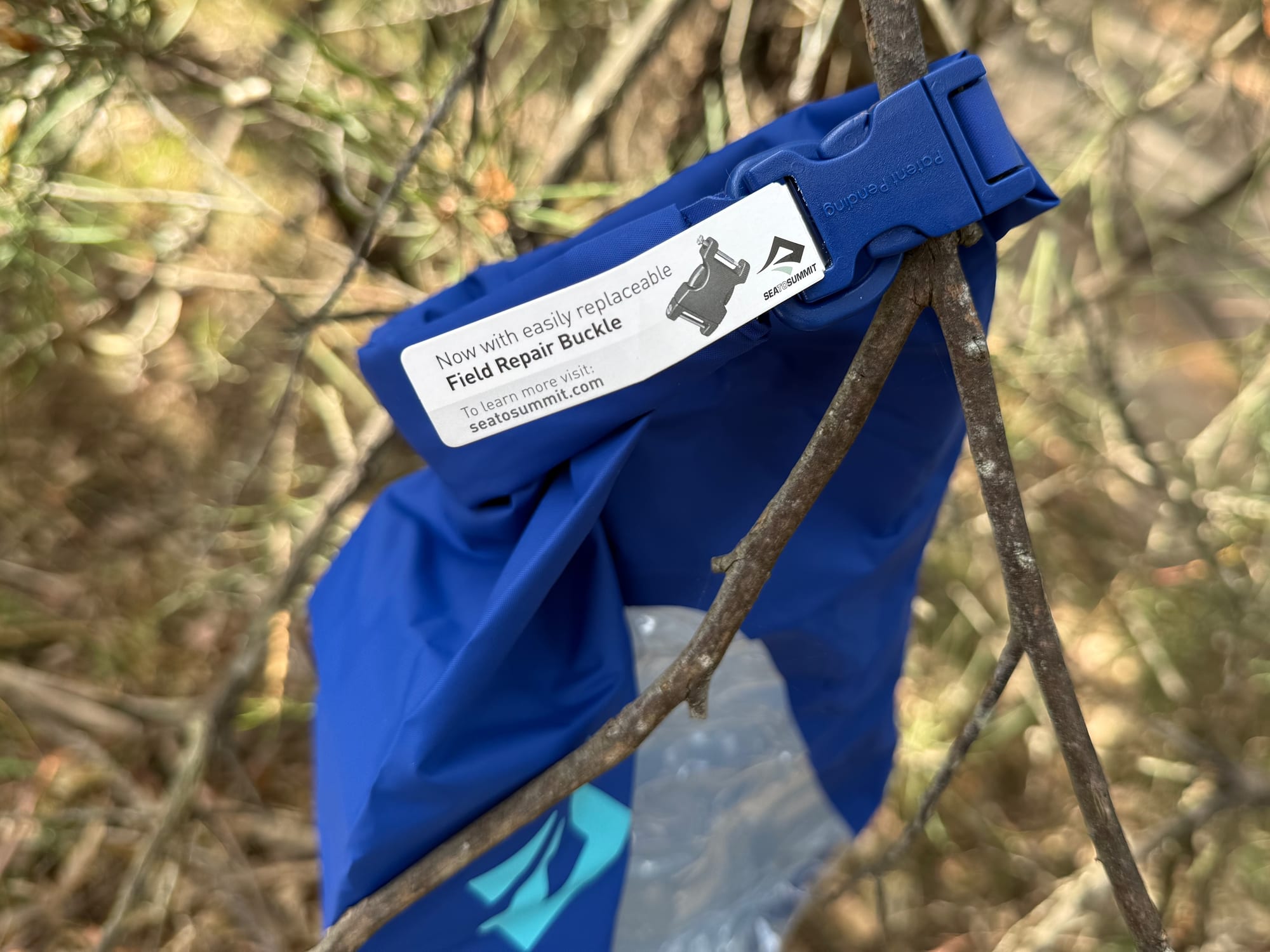 The label on the Dry Bag View for the replaceable Field Repair Buckle