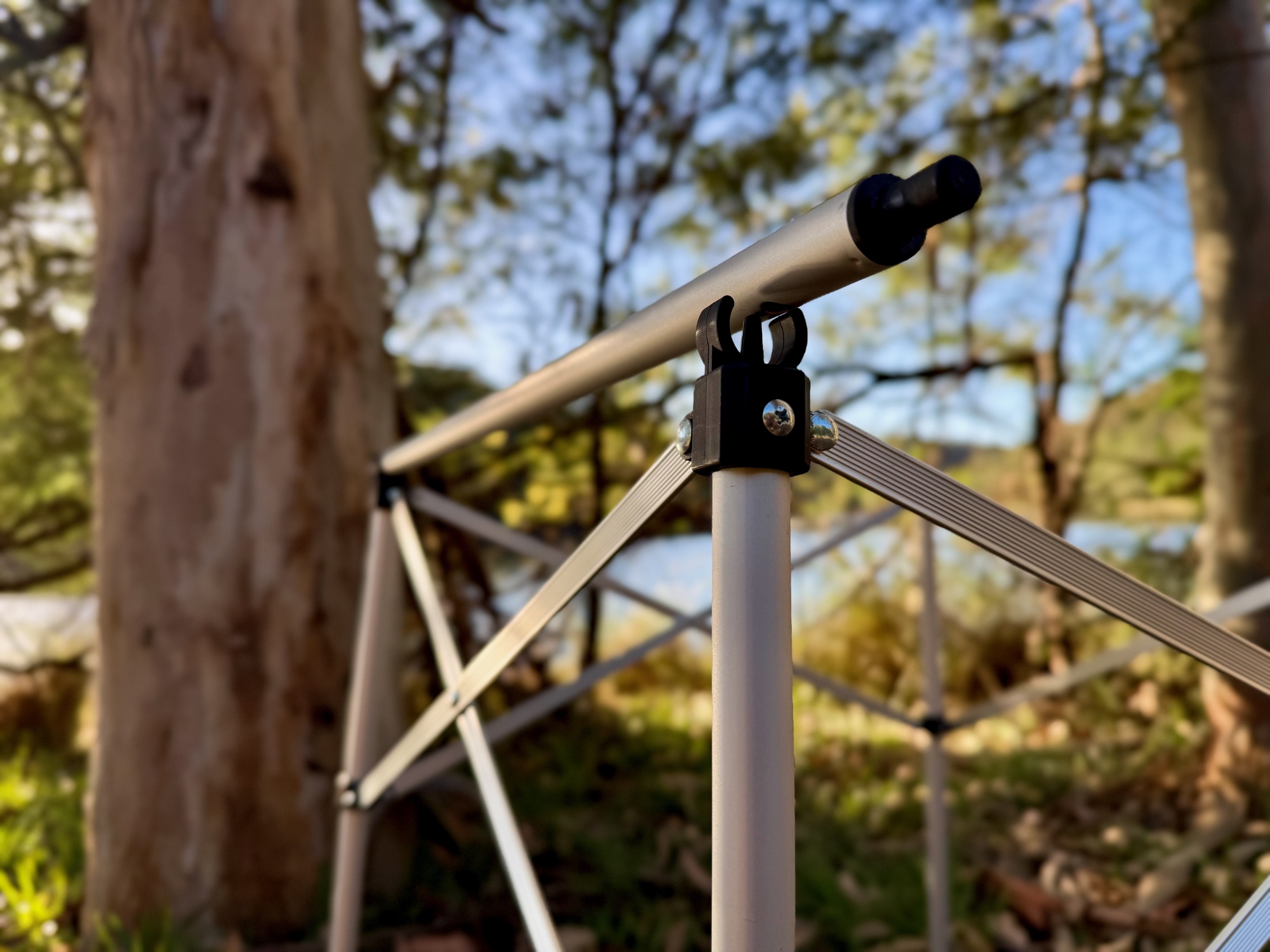 The folding aluminium frame of the Spinifex table set up without its top
