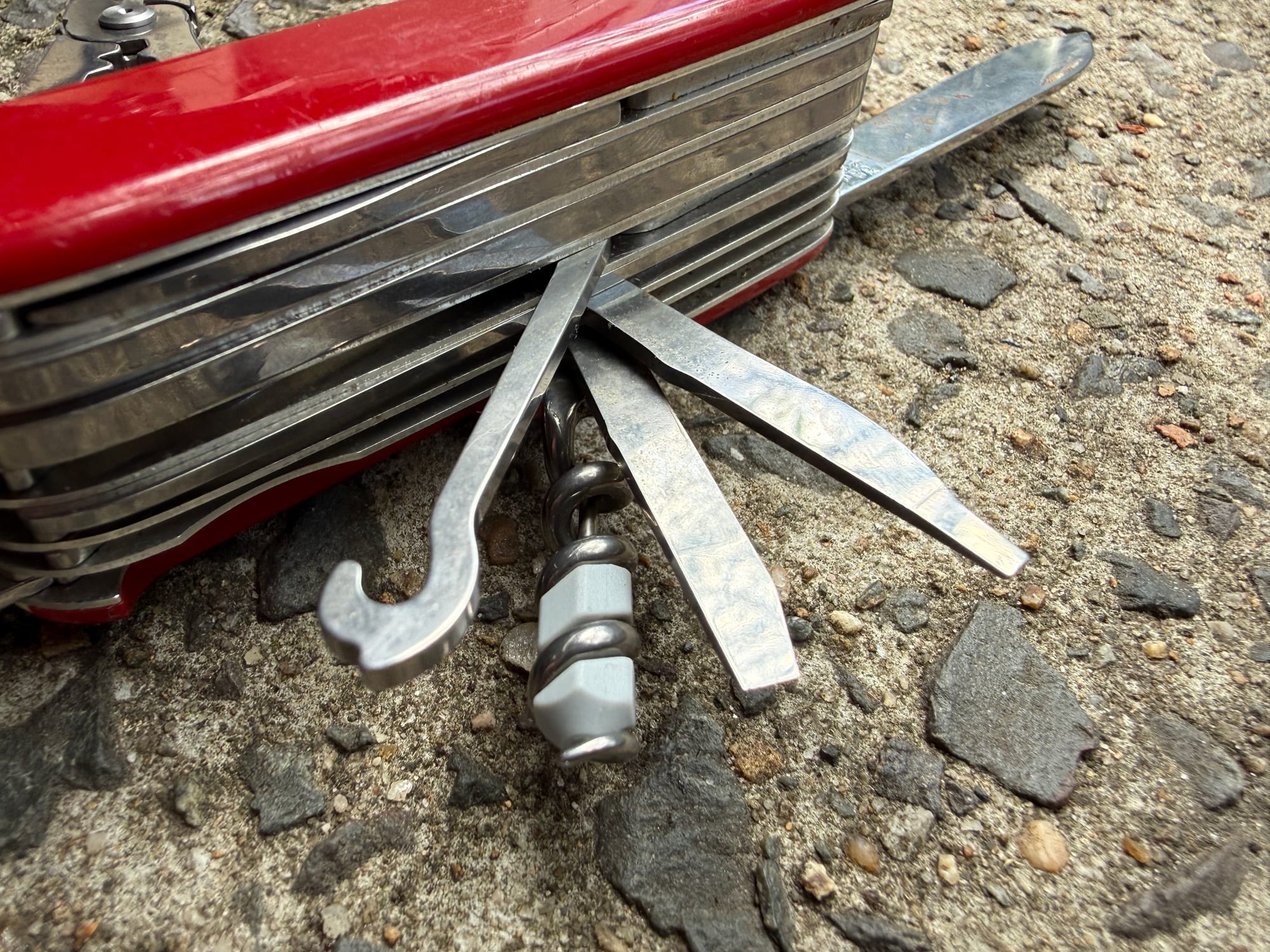 The corkscrew, hook and screwdrivers folded out of the side of the SwissChamp