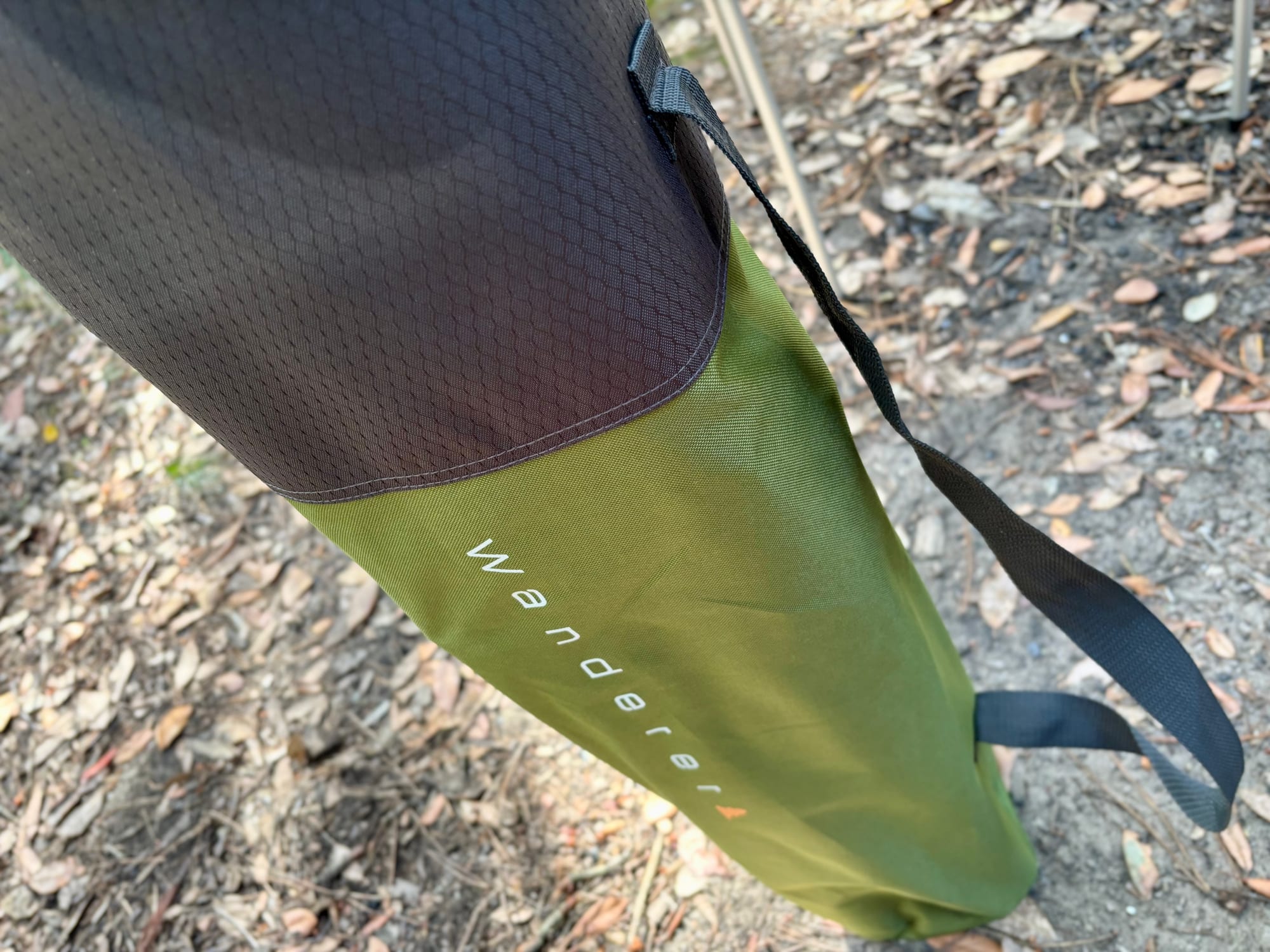 The shoulder strap on the carry bag of the Wanderer Premium chair