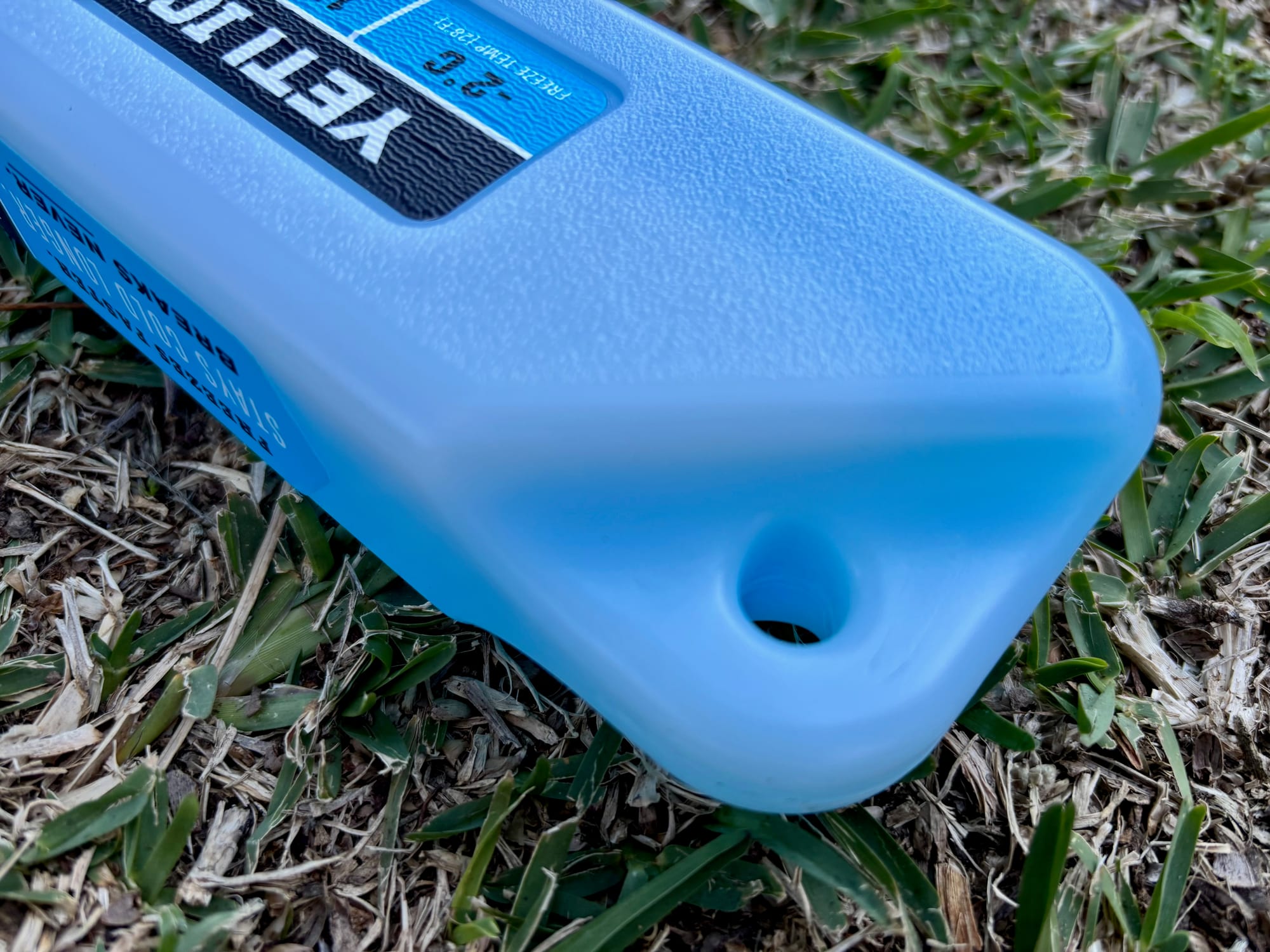 The angled end of the YETI Ice Block with a hole through it