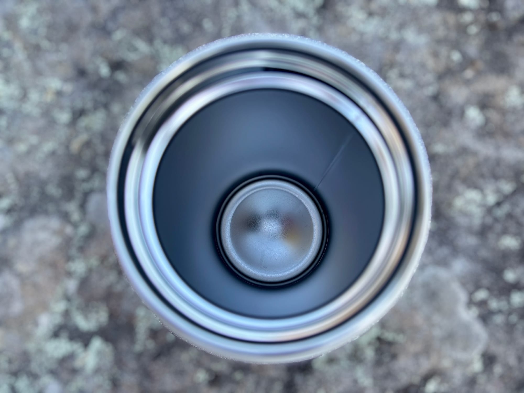 The stainless steel inside of the YETI Rambler 12 oz bottle