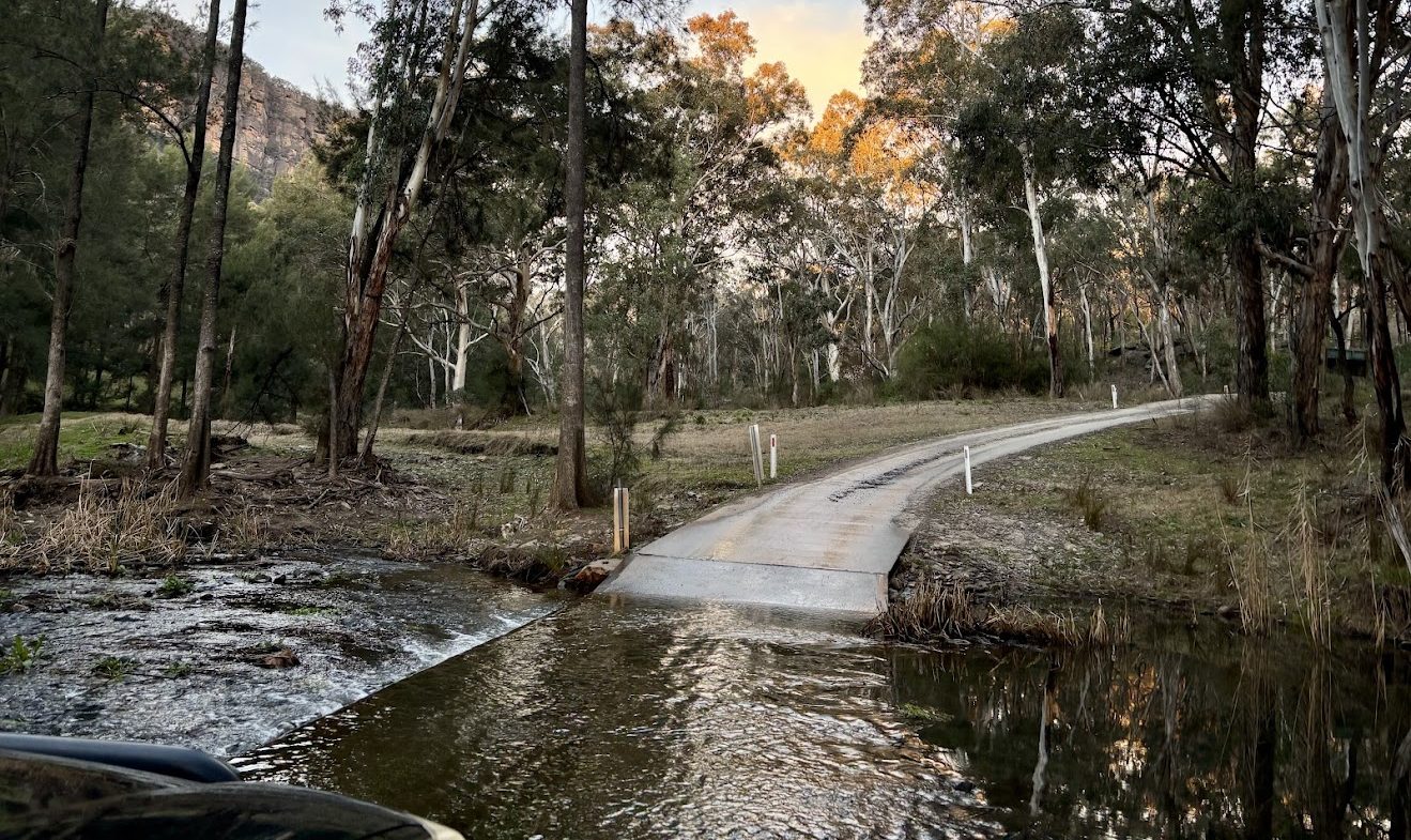 The concrete causeway over the river on the way into Coorongooba Campground