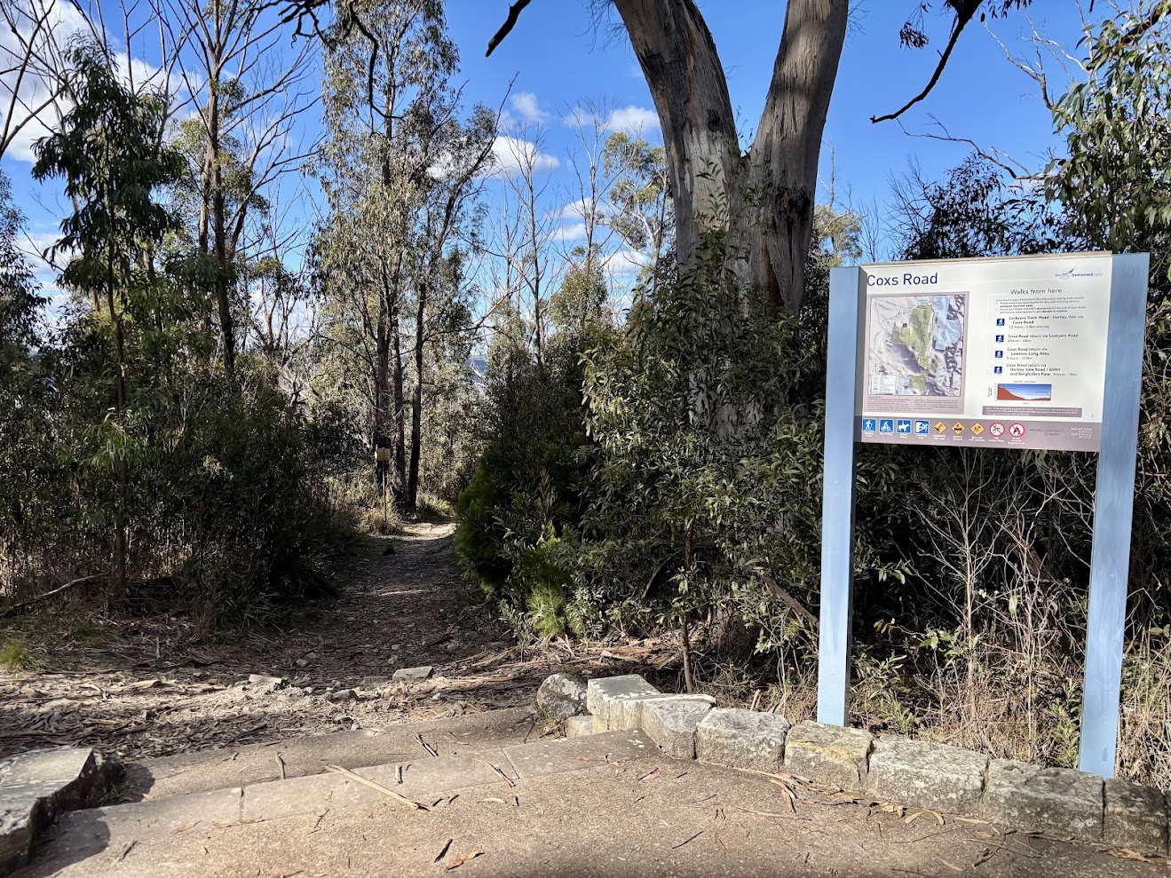 The start of the Coxs Road Trail at Mount York, with an information sign