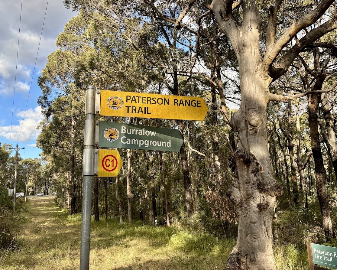 The Paterson Range Trail sign pointing to Burralow Creek Campground