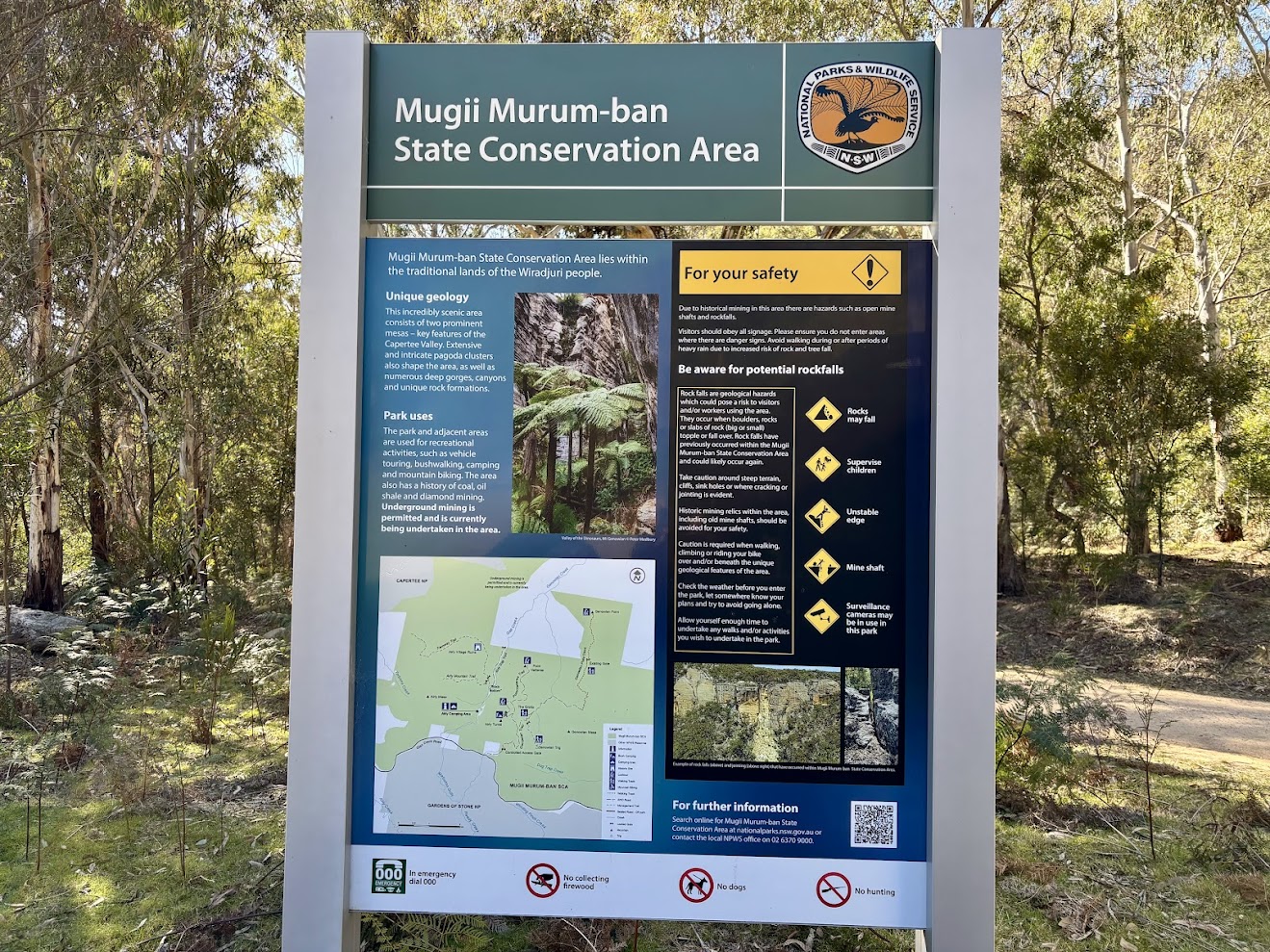 The Mugii Murum-ban State Conservation Area information board at Mount Airly