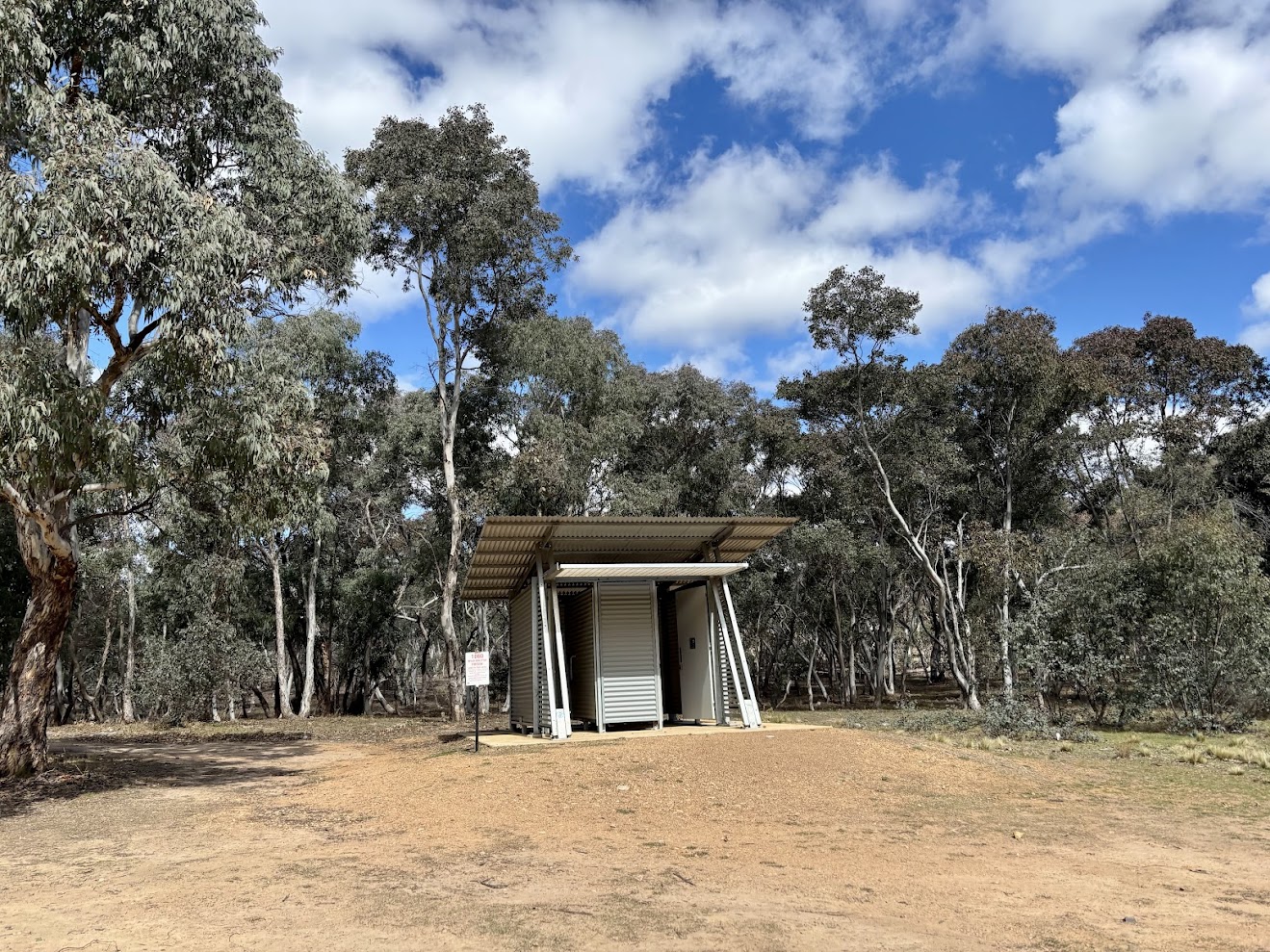 The pit toilet block at The Diggings Campground
