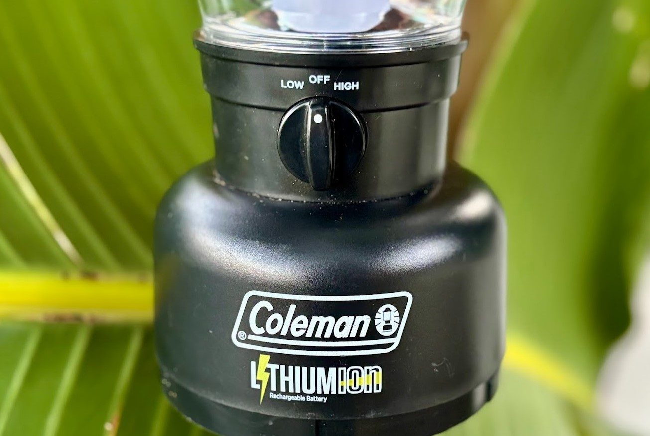 Close-up of the power dial on the base of the Coleman lantern