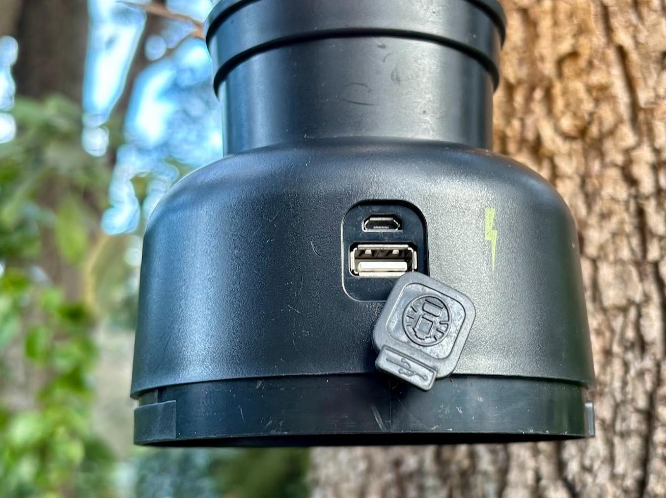 The USB ports under a rubber flap on the base of the Coleman lantern