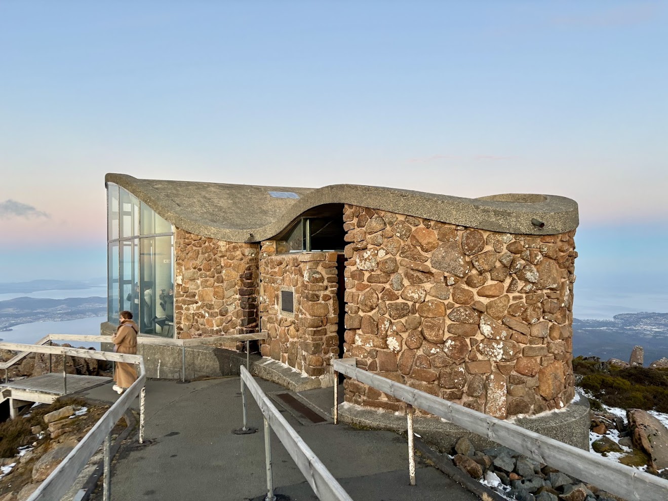 One of the stone observation shelters at the summit of Mount Wellington
