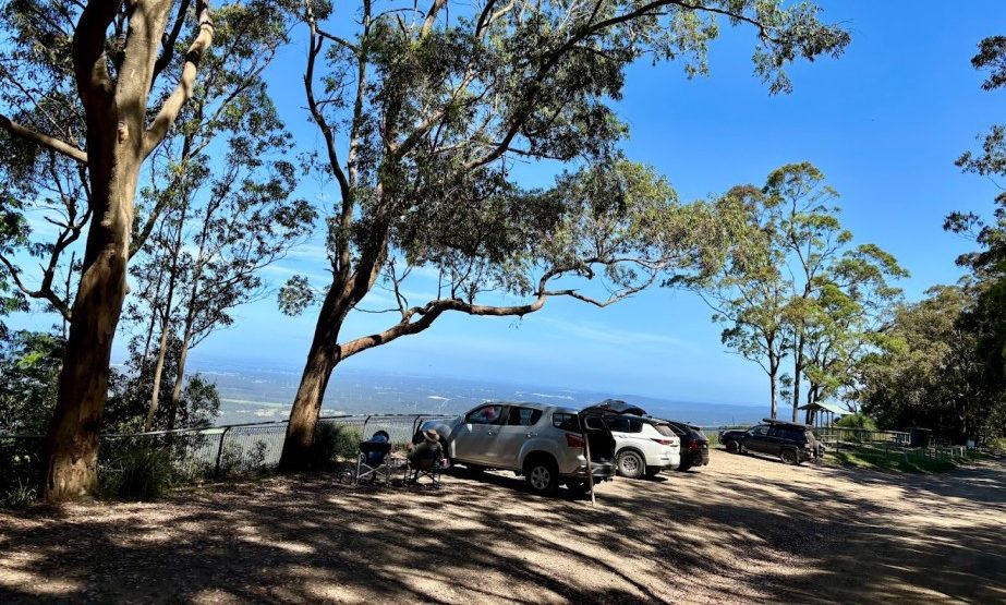 Cars parked under the trees at Heaton Lookout
