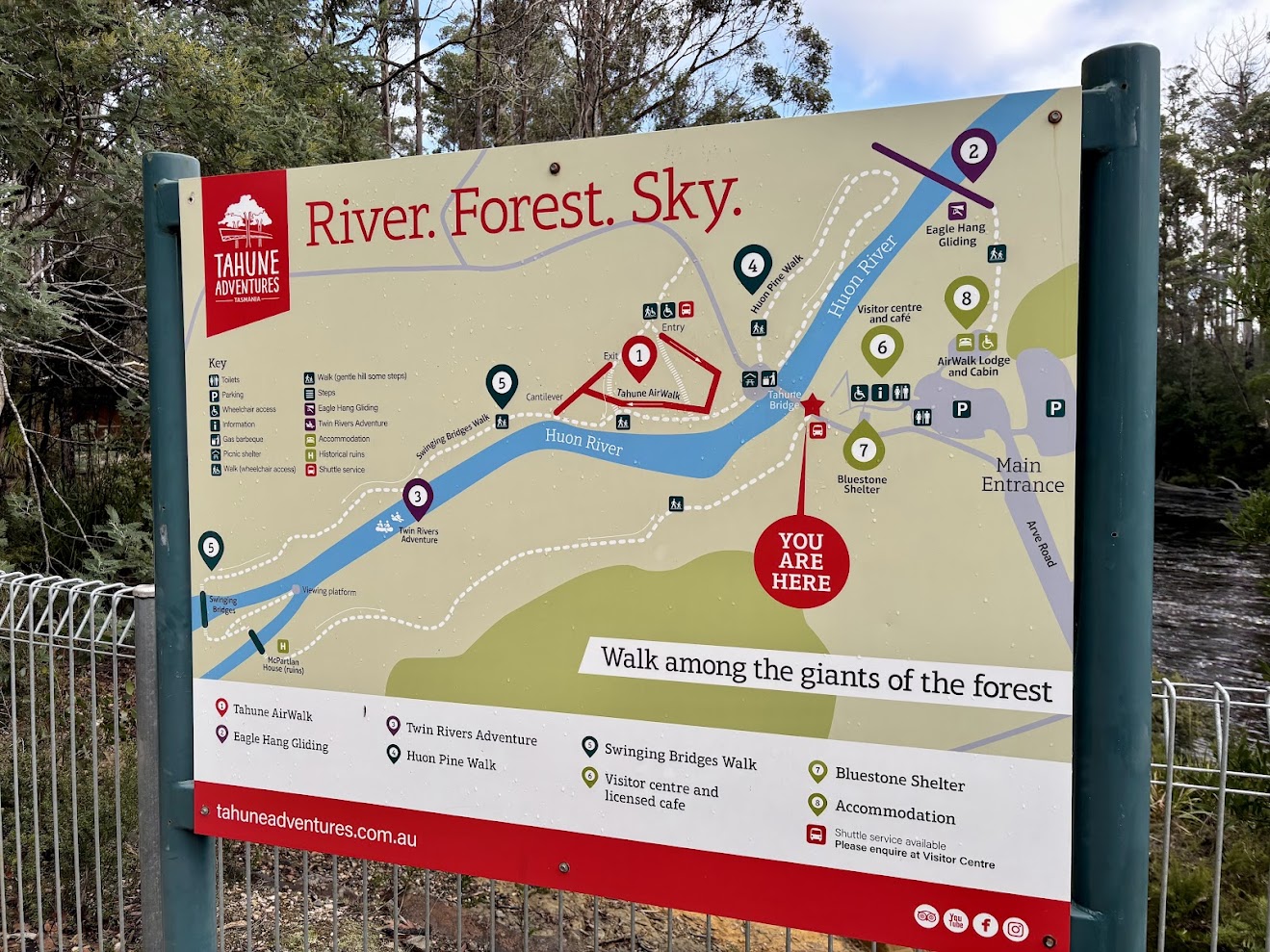 The Tahune Adventures map board at the entrance