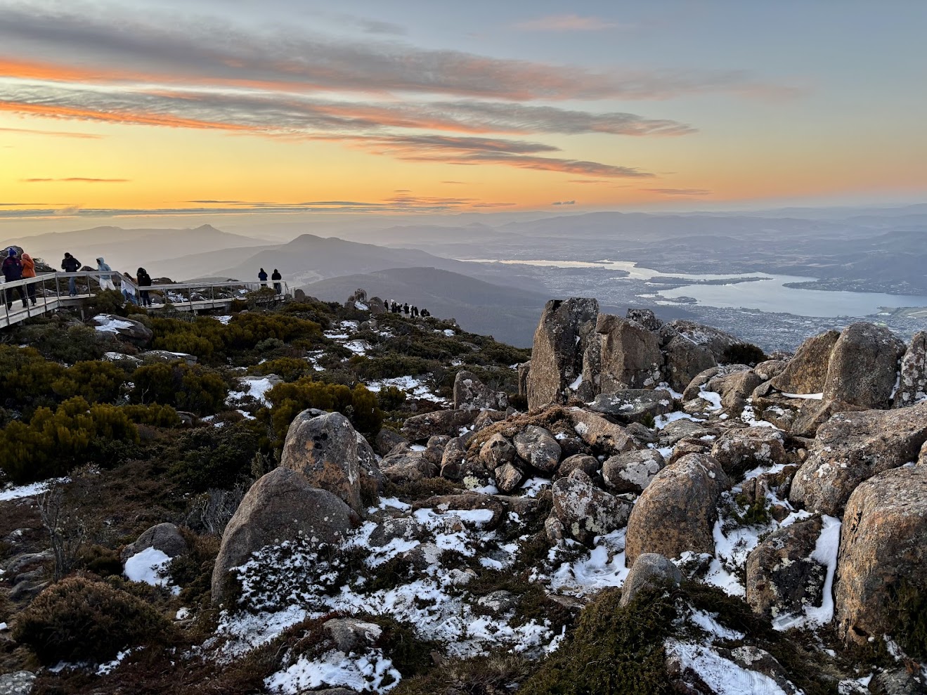 The sunset from the boardwalk at the Pinnacle Observation Shelter on Mount Wellington
