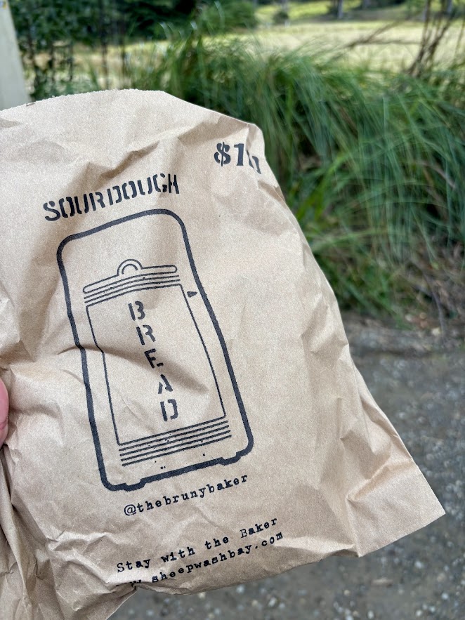A paper bag of sourdough from the Bruny Island bread fridge